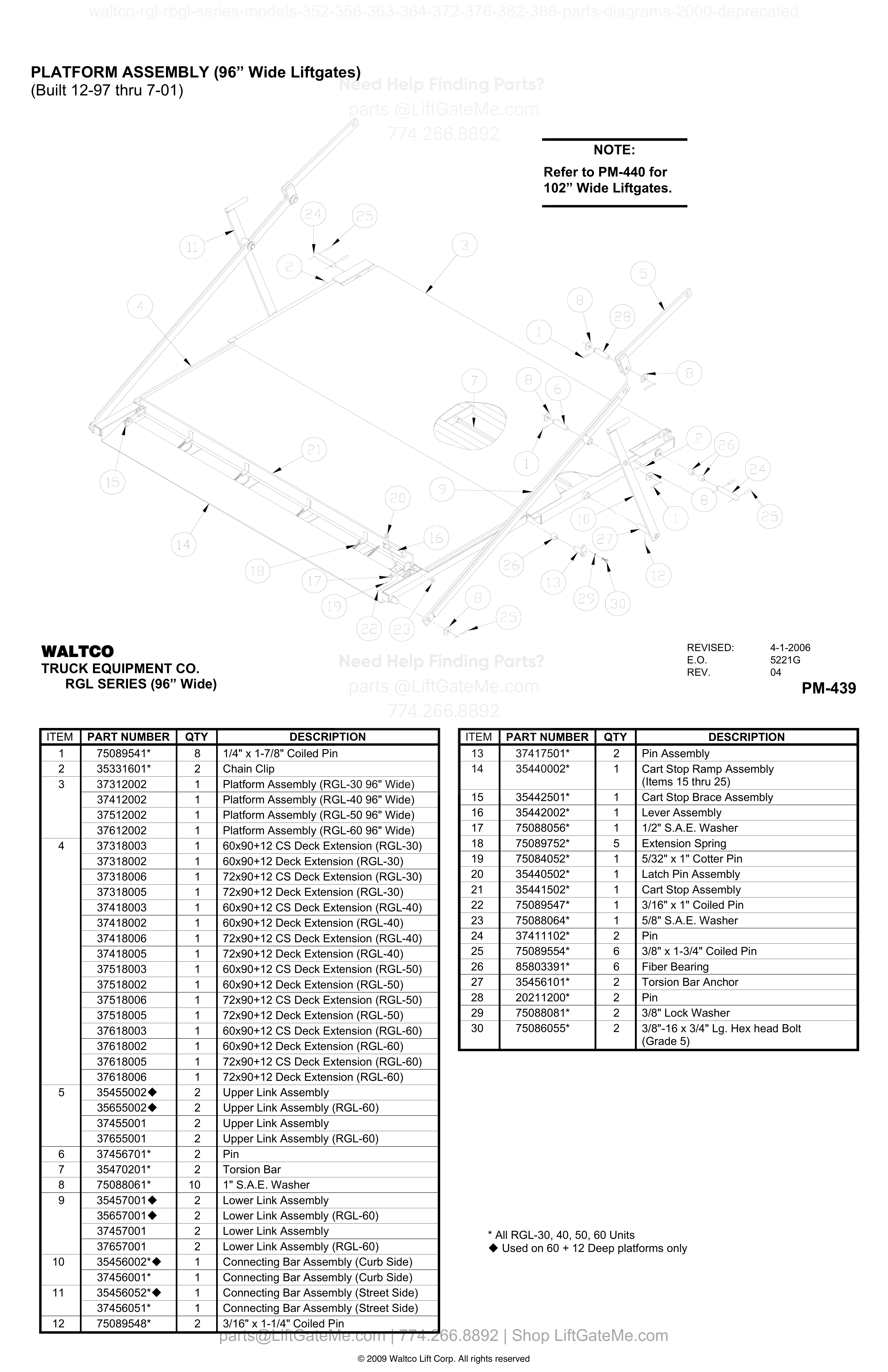 PLATFORM ASSEMBLY (96” Wide Liftgates) diagram