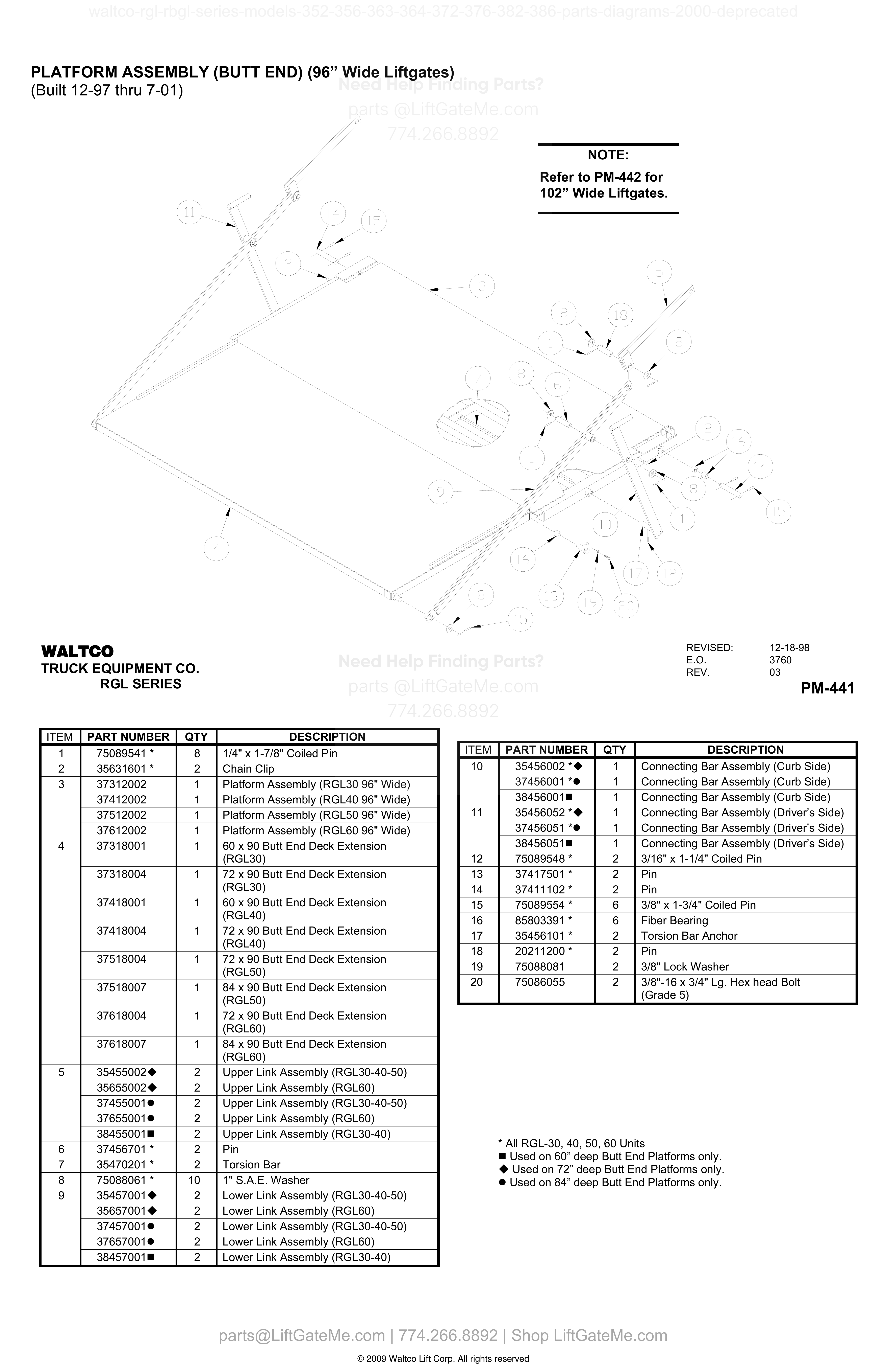 PLATFORM ASSEMBLY (BUTT END) (96” Wide Liftgates) diagram