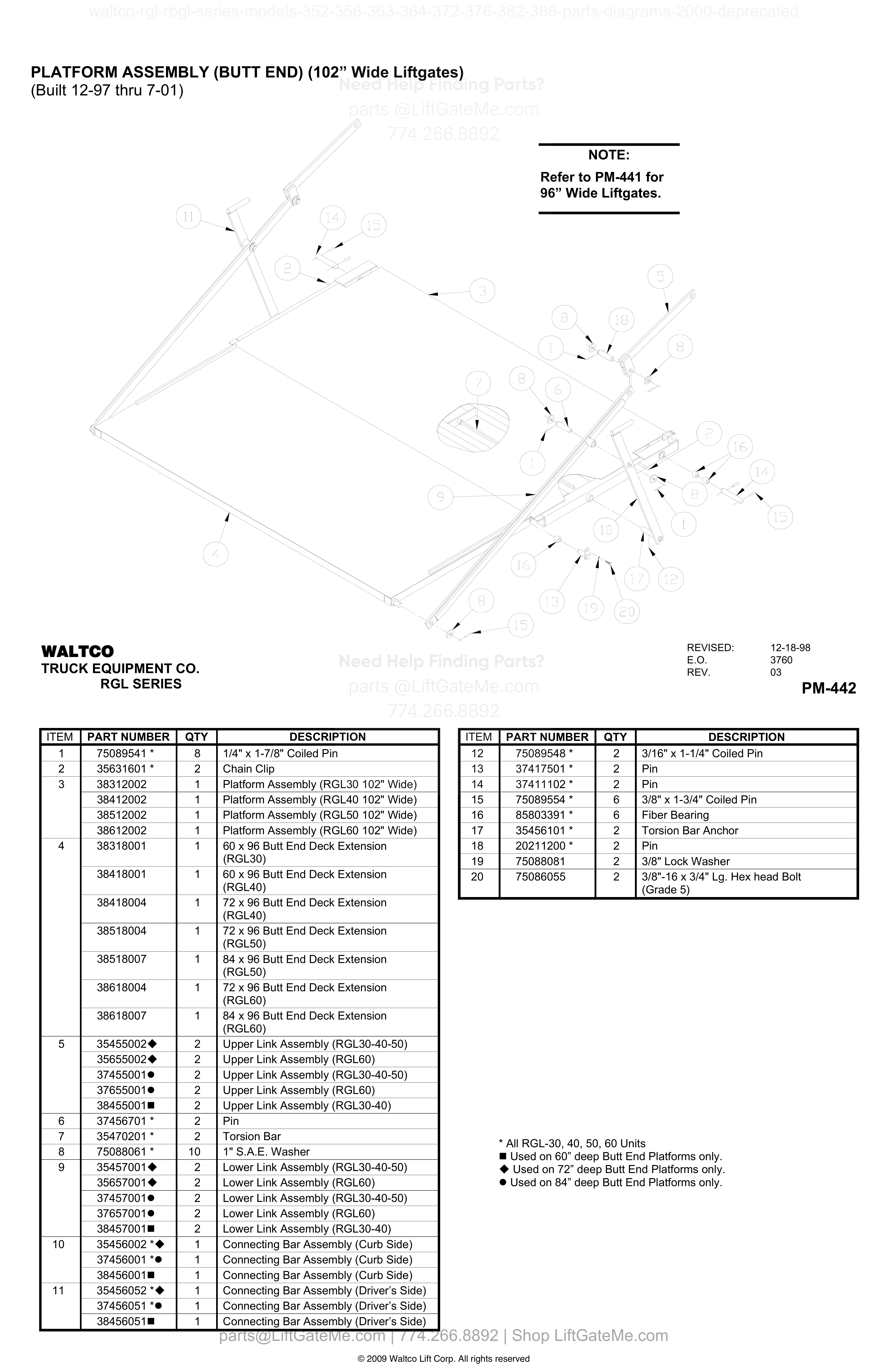 PLATFORM ASSEMBLY (BUTT END) (102” Wide Liftgates) diagram