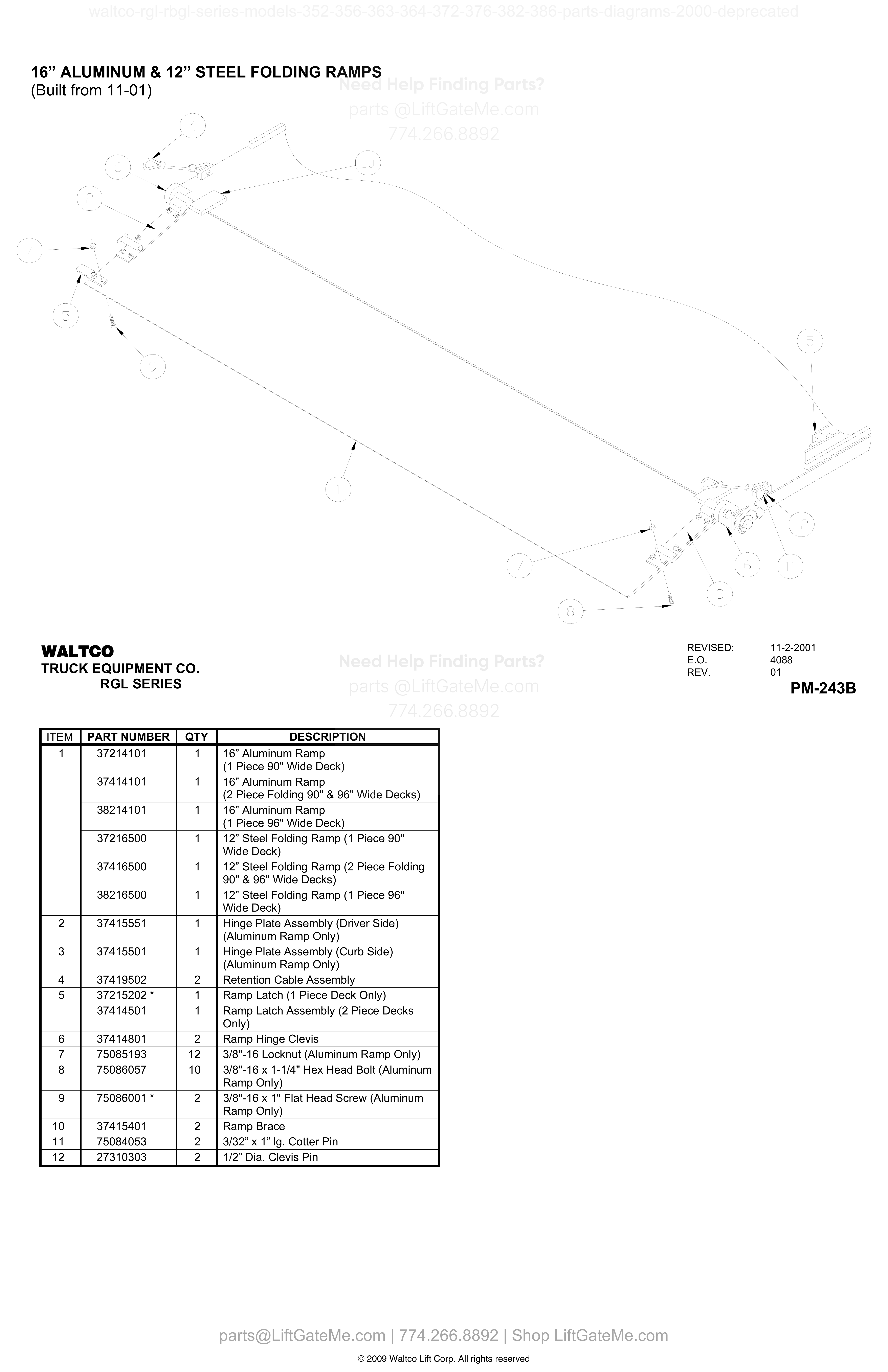 16” ALUMINUM & 12” STEEL FOLDING RAMPS (Built from 11-01) diagram