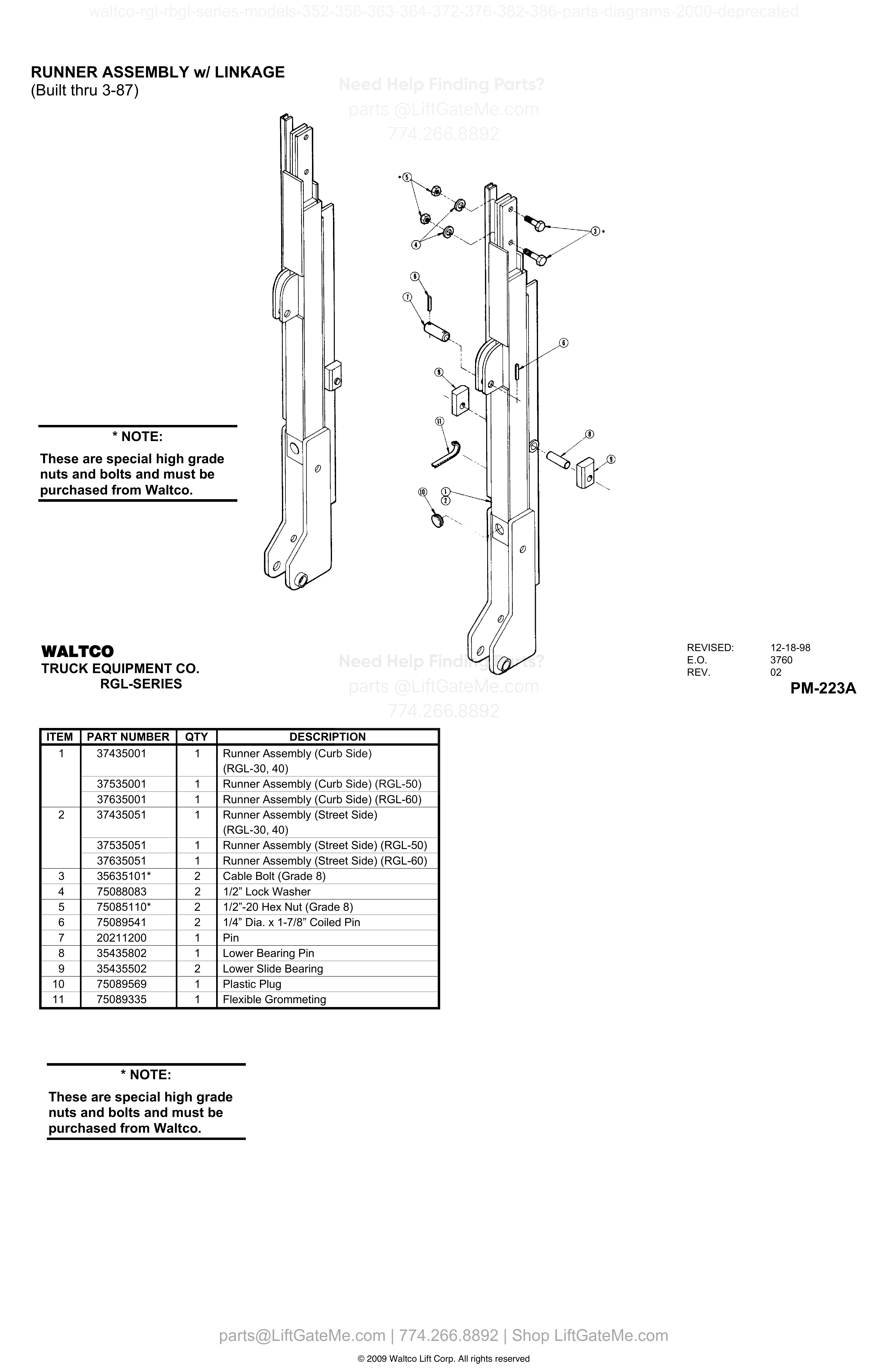 RUNNER ASSEMBLY w/ LINKAGE (Built thru 3-87) diagram