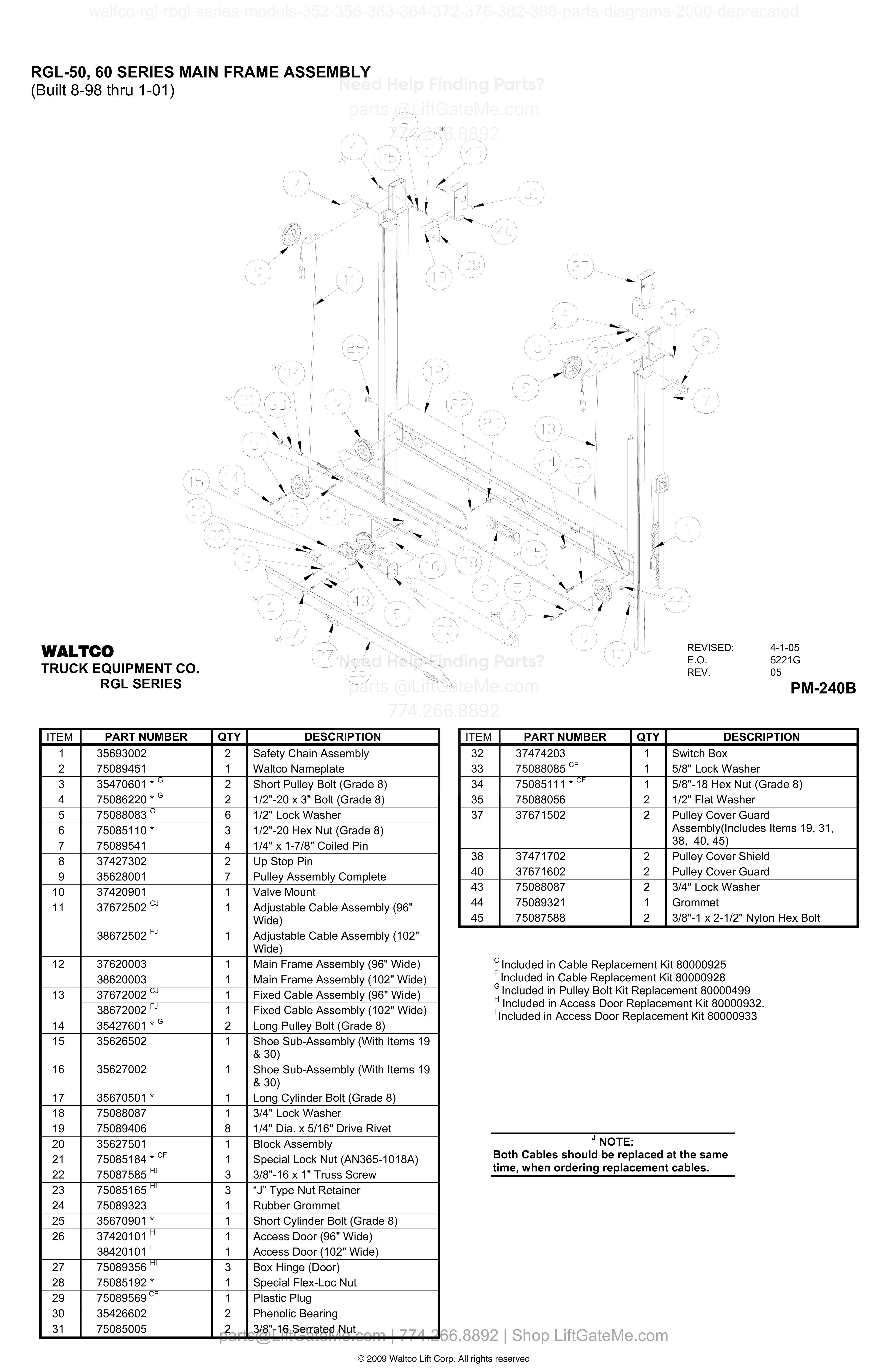 RGL-50, 60 SERIES MAIN FRAME ASSEMBLY diagram