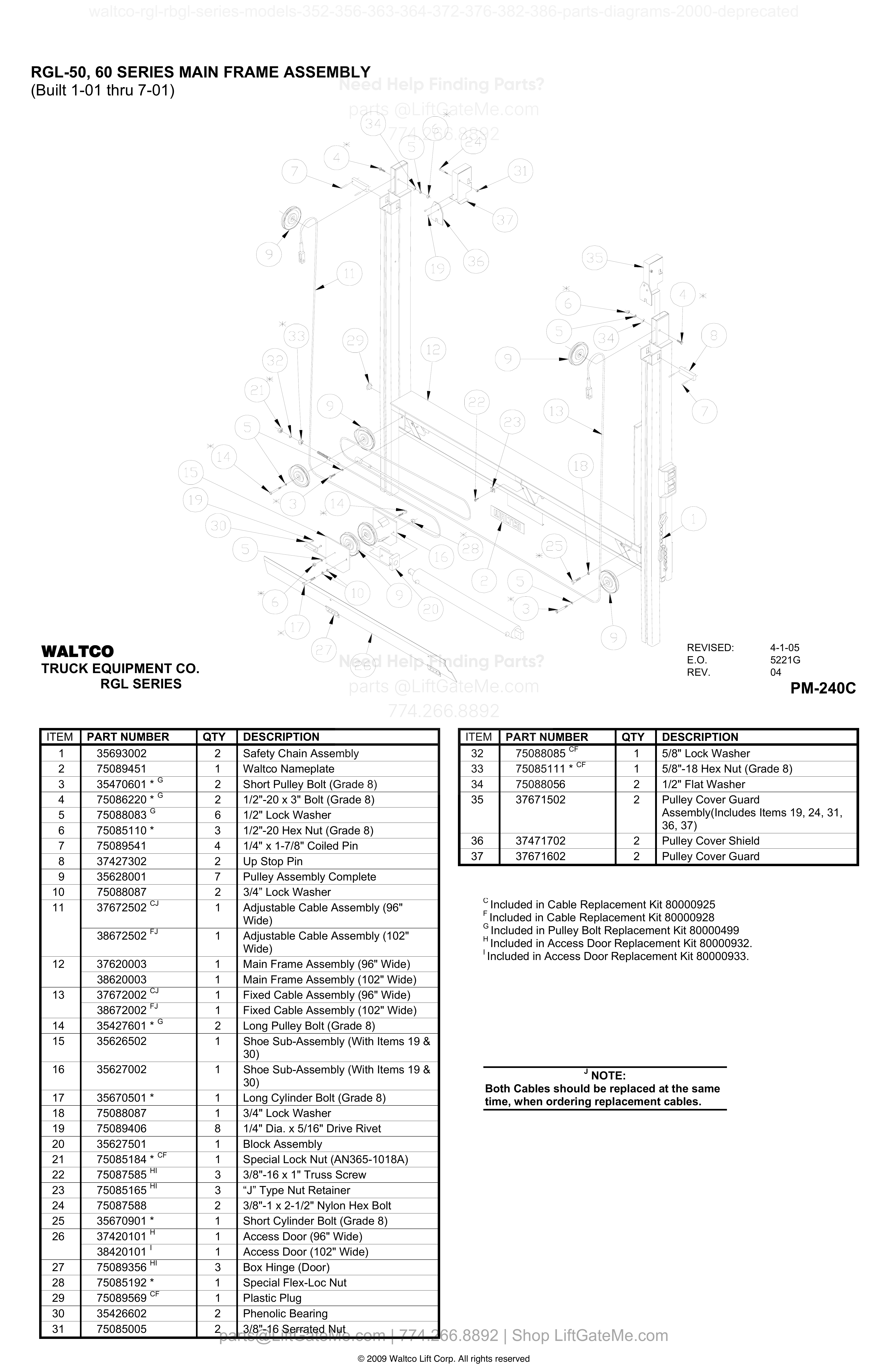 RGL-50, 60 SERIES MAIN FRAME ASSEMBLY (Built 1-01 thru 7-01) diagram