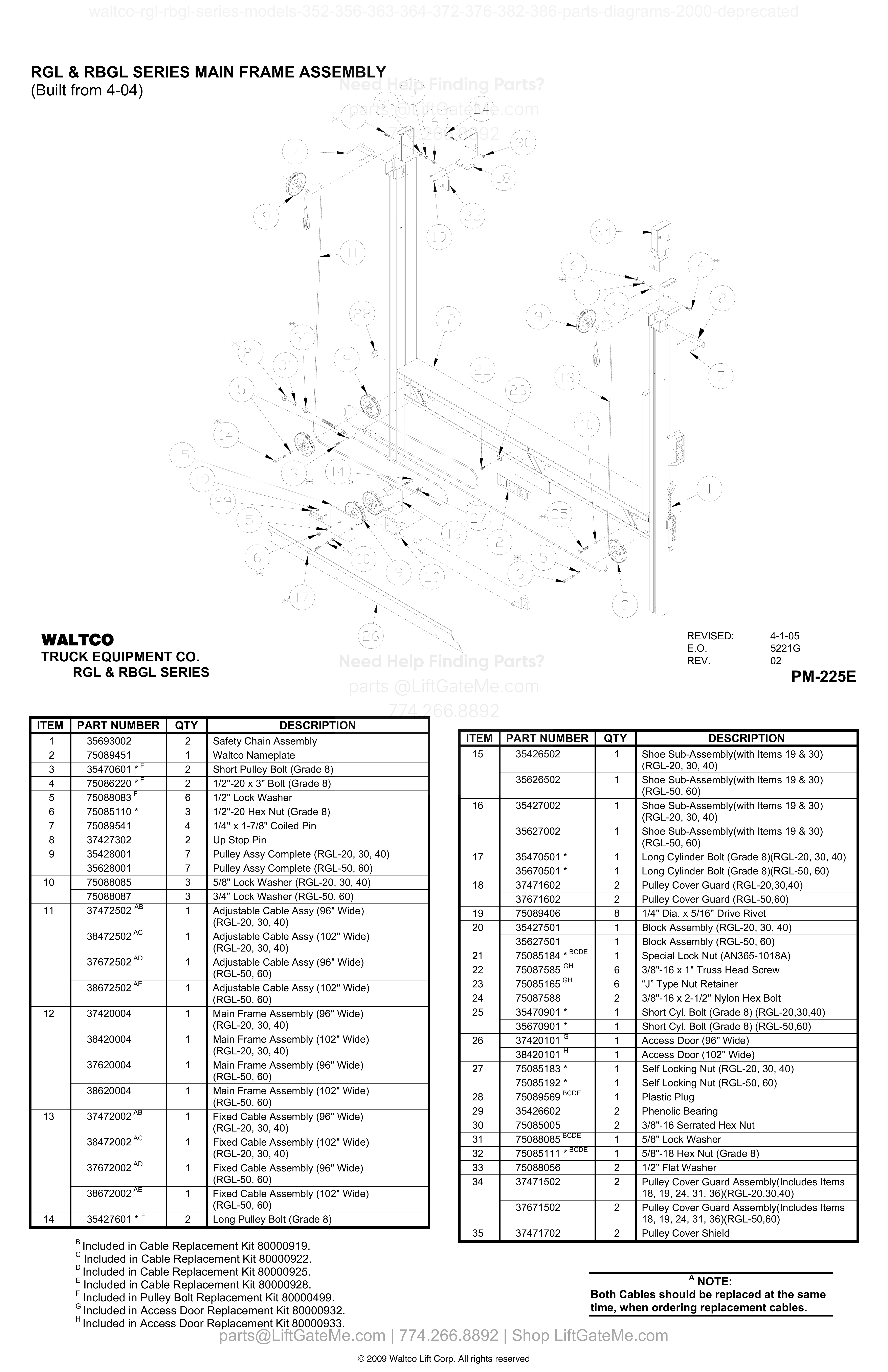 RGL & RBGL SERIES MAIN FRAME ASSEMBLY (Built from 4-04) diagram