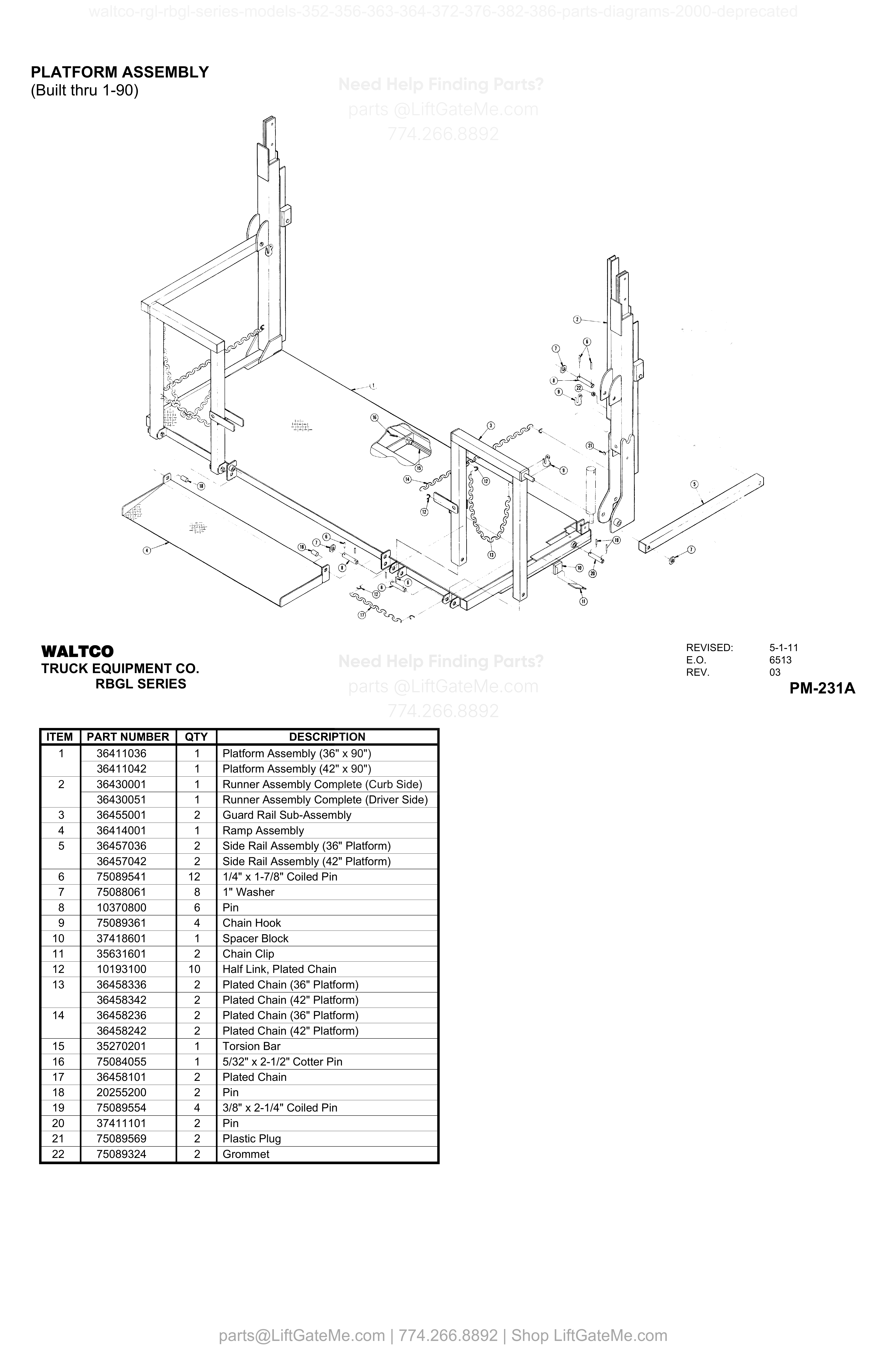 PLATFORM ASSEMBLY (Built thru 1-90) diagram