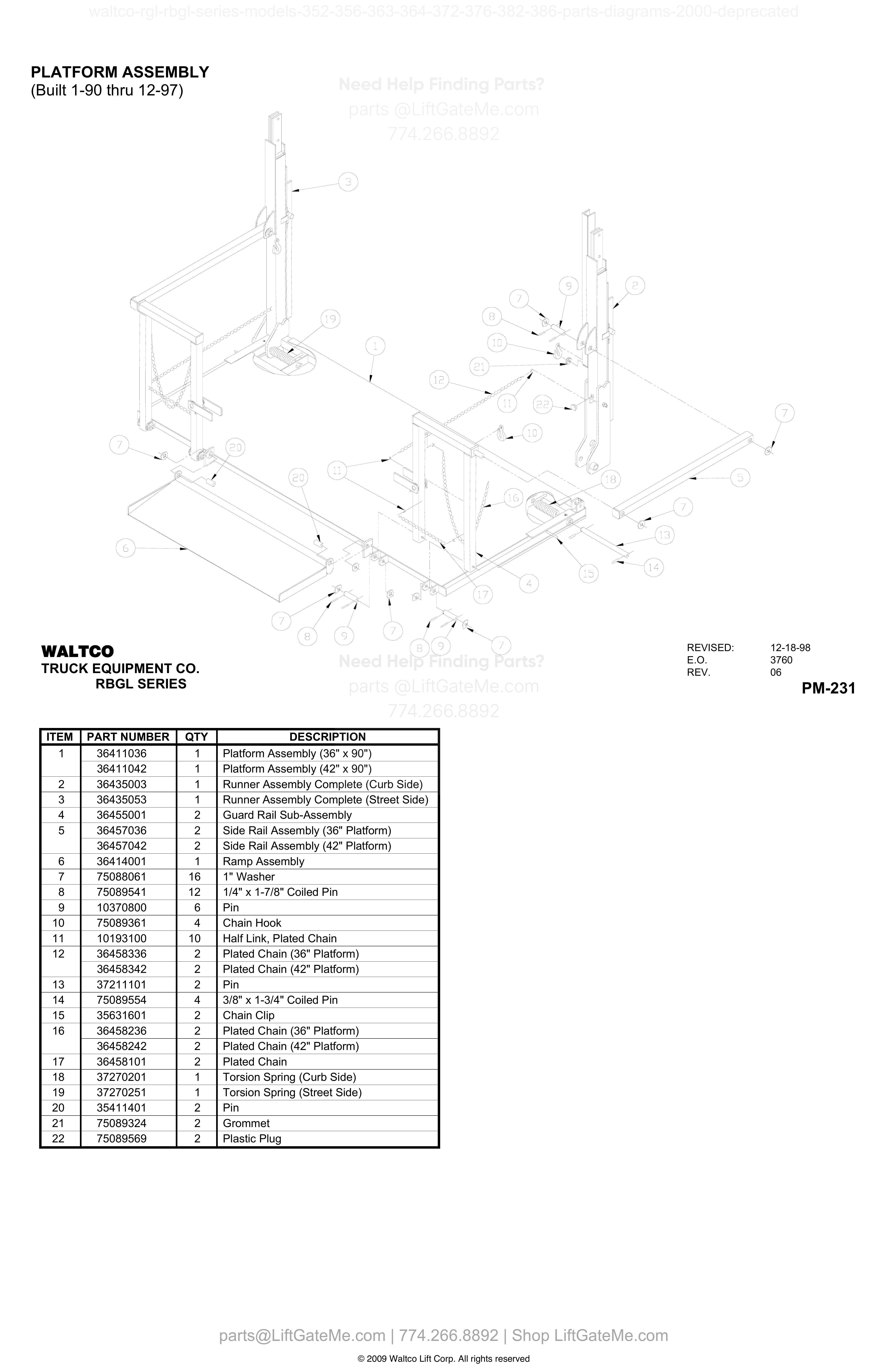 PLATFORM ASSEMBLY (Built 1-90 thru 12-97) diagram