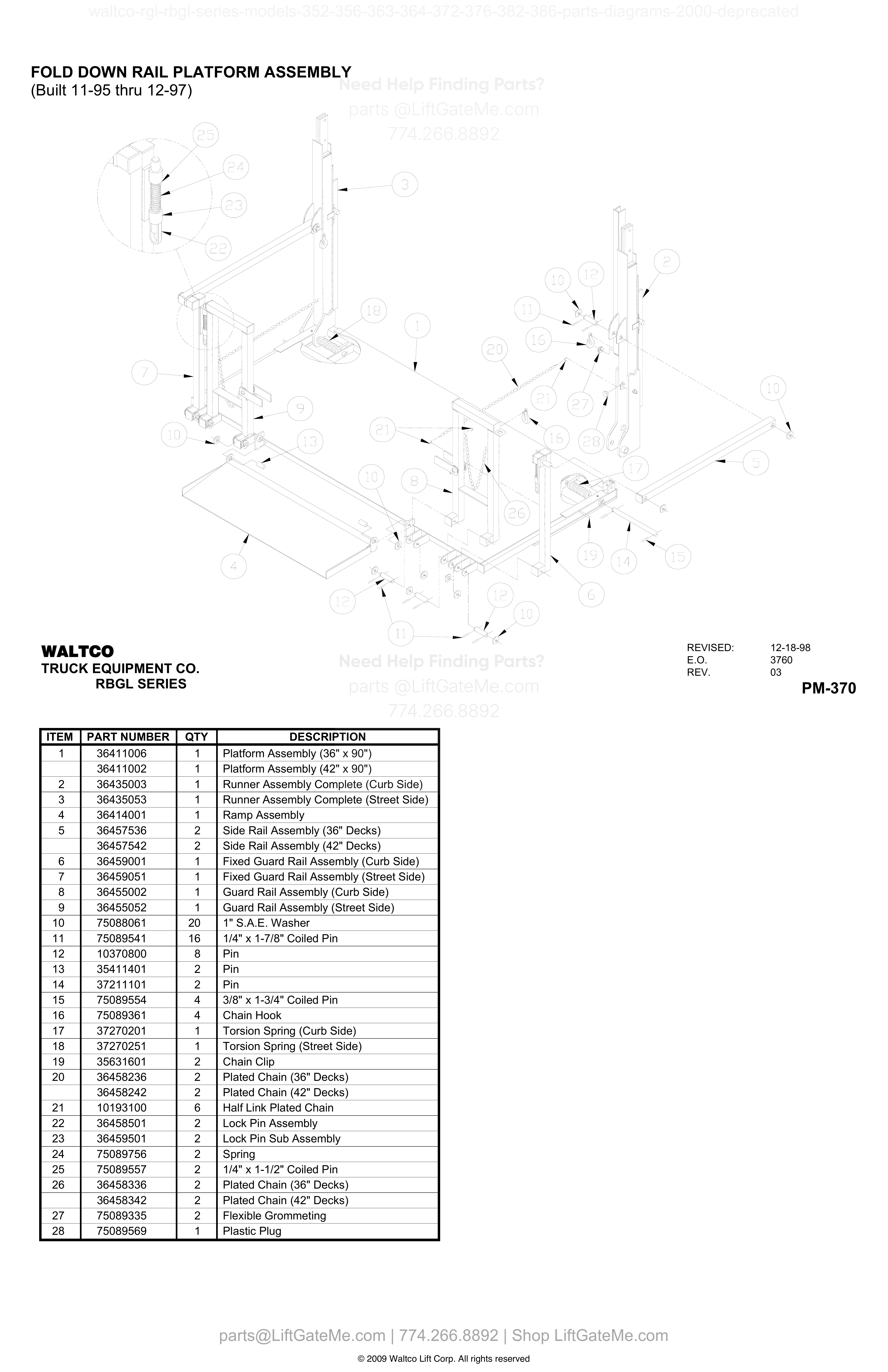 FOLD DOWN RAIL PLATFORM ASSEMBLY (Built 11-95 thru 12-97) diagram