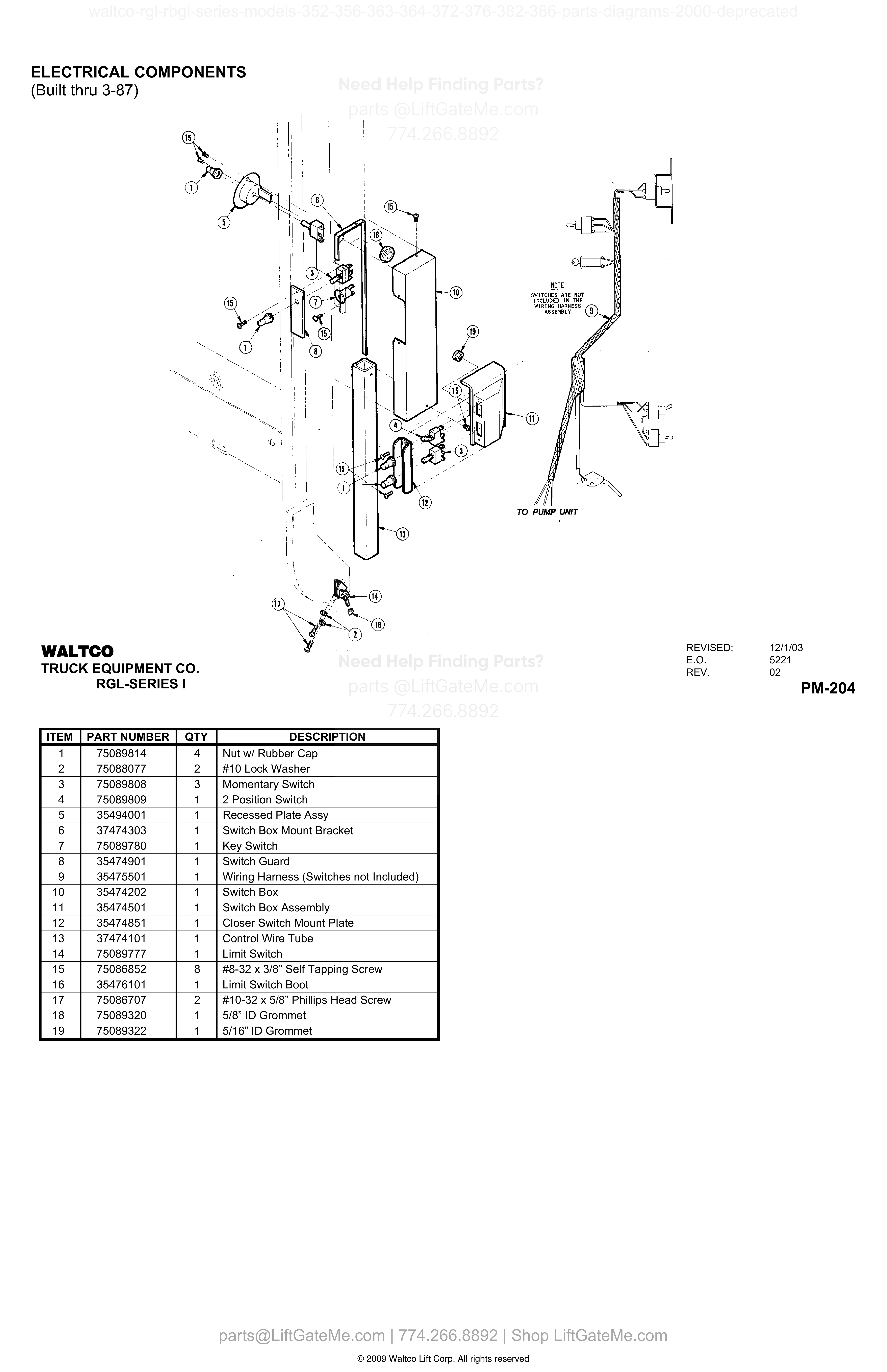 ELECTRICAL COMPONENTS (Built thru 3-87) diagram