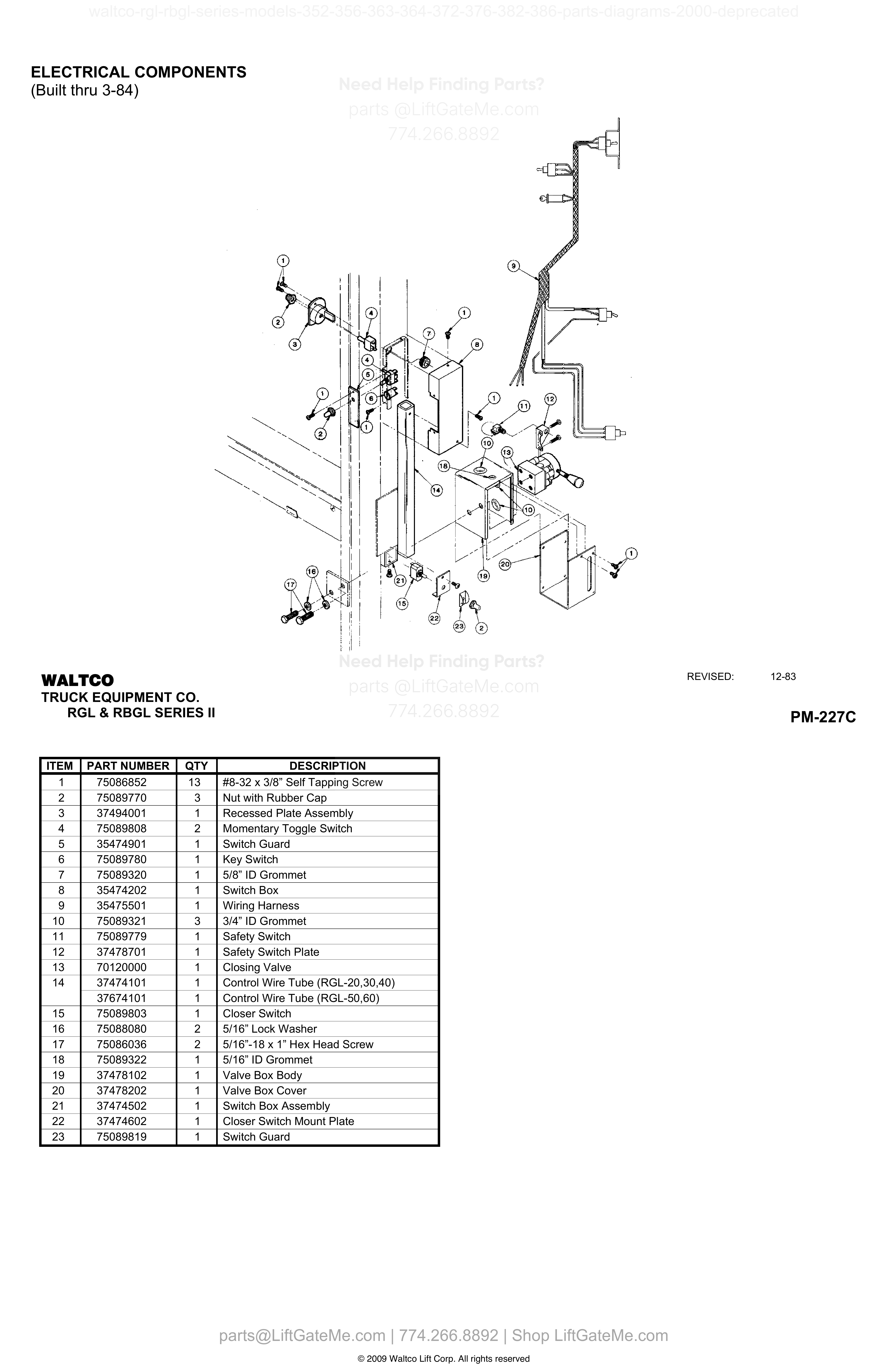 ELECTRICAL COMPONENTS (Built thru 3-84) diagram