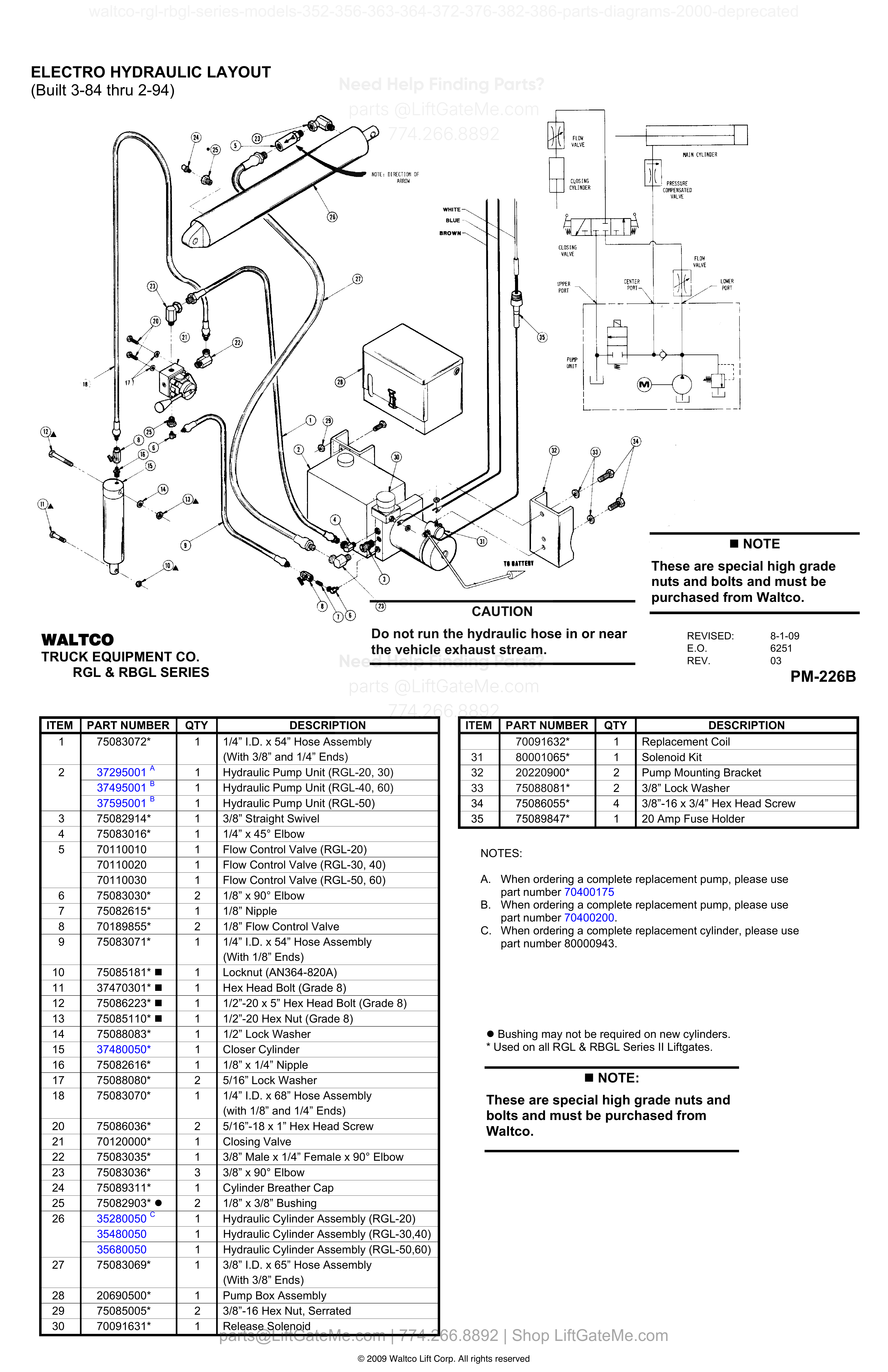 ELECTRO HYDRAULIC LAYOUT (Built 3-84 thru 2-94) diagram