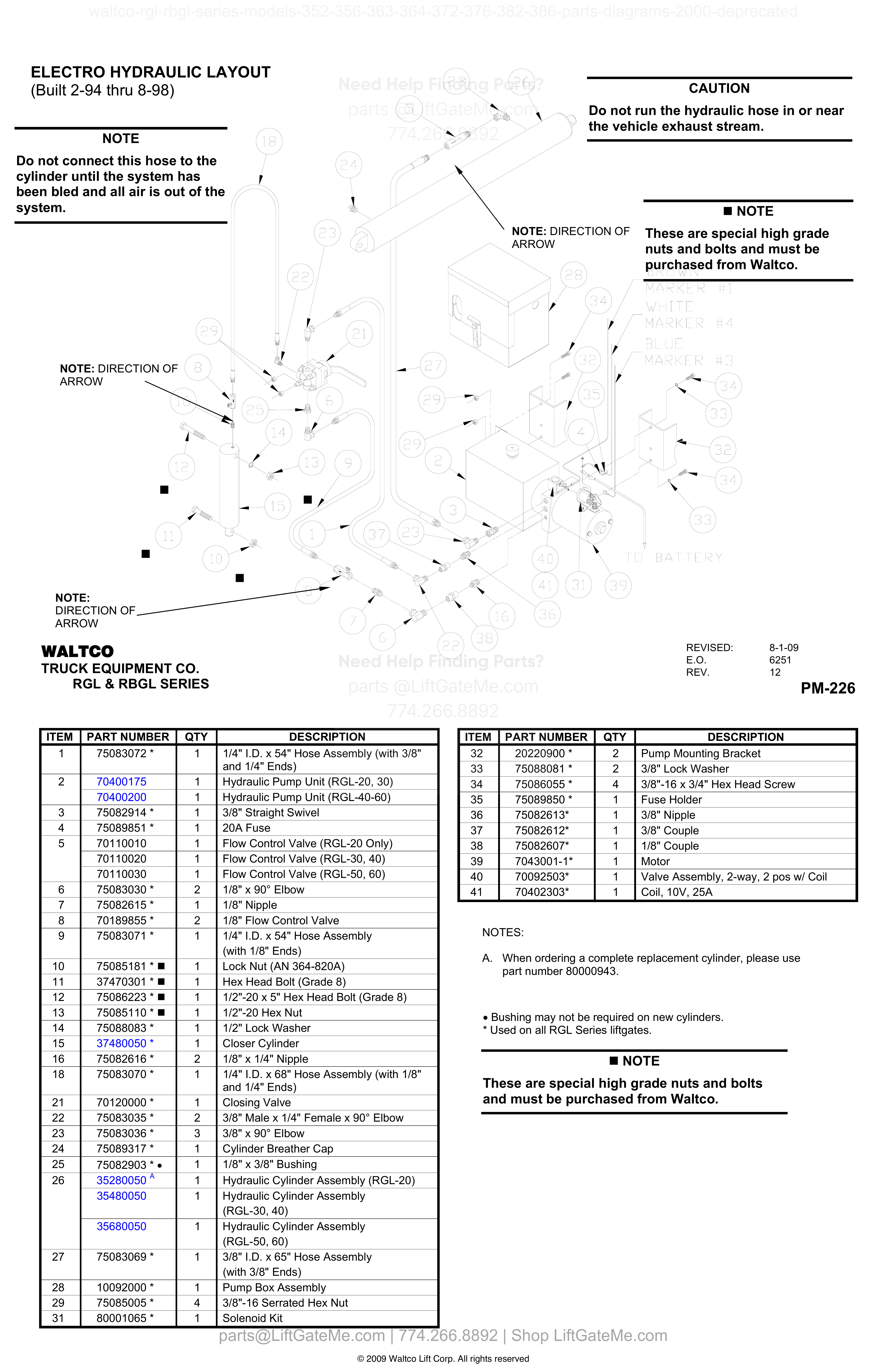 ELECTRO HYDRAULIC LAYOUT (Built 2-94 thru 8-98) diagram