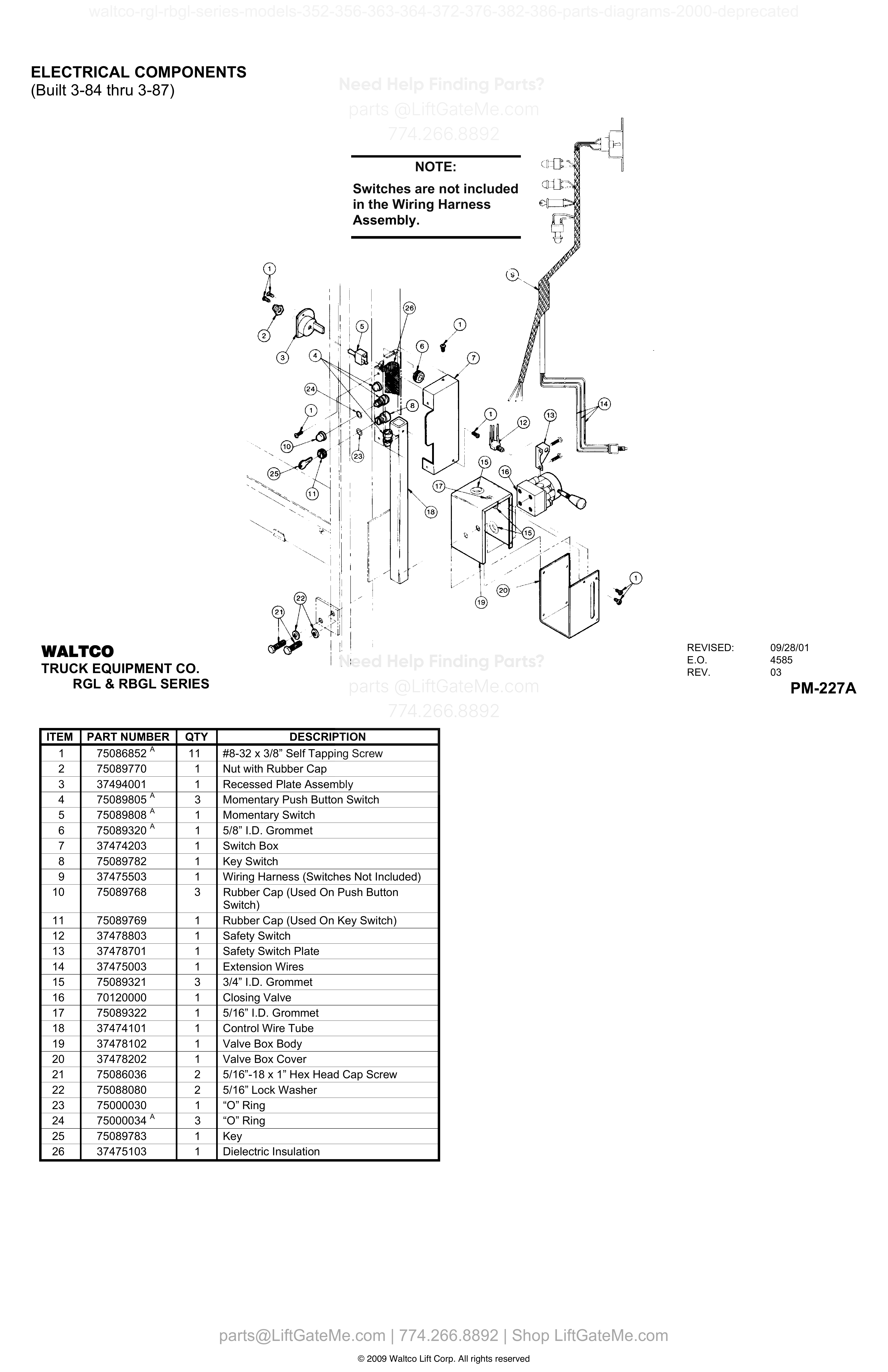 ELECTRICAL COMPONENTS (Built 3-84 thru 3-87) diagram