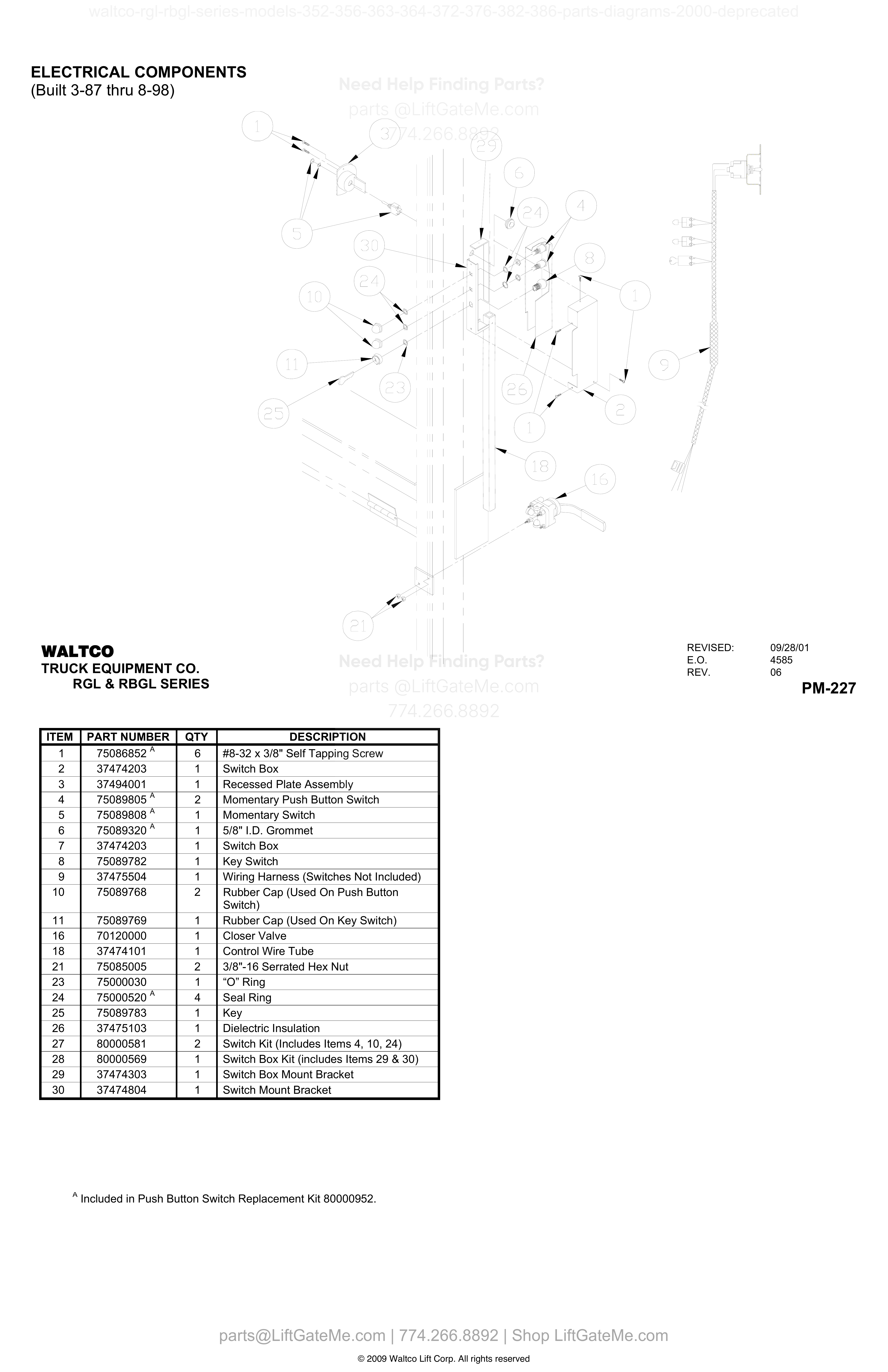 ELECTRICAL COMPONENTS (Built 3-87 thru 8-98) diagram