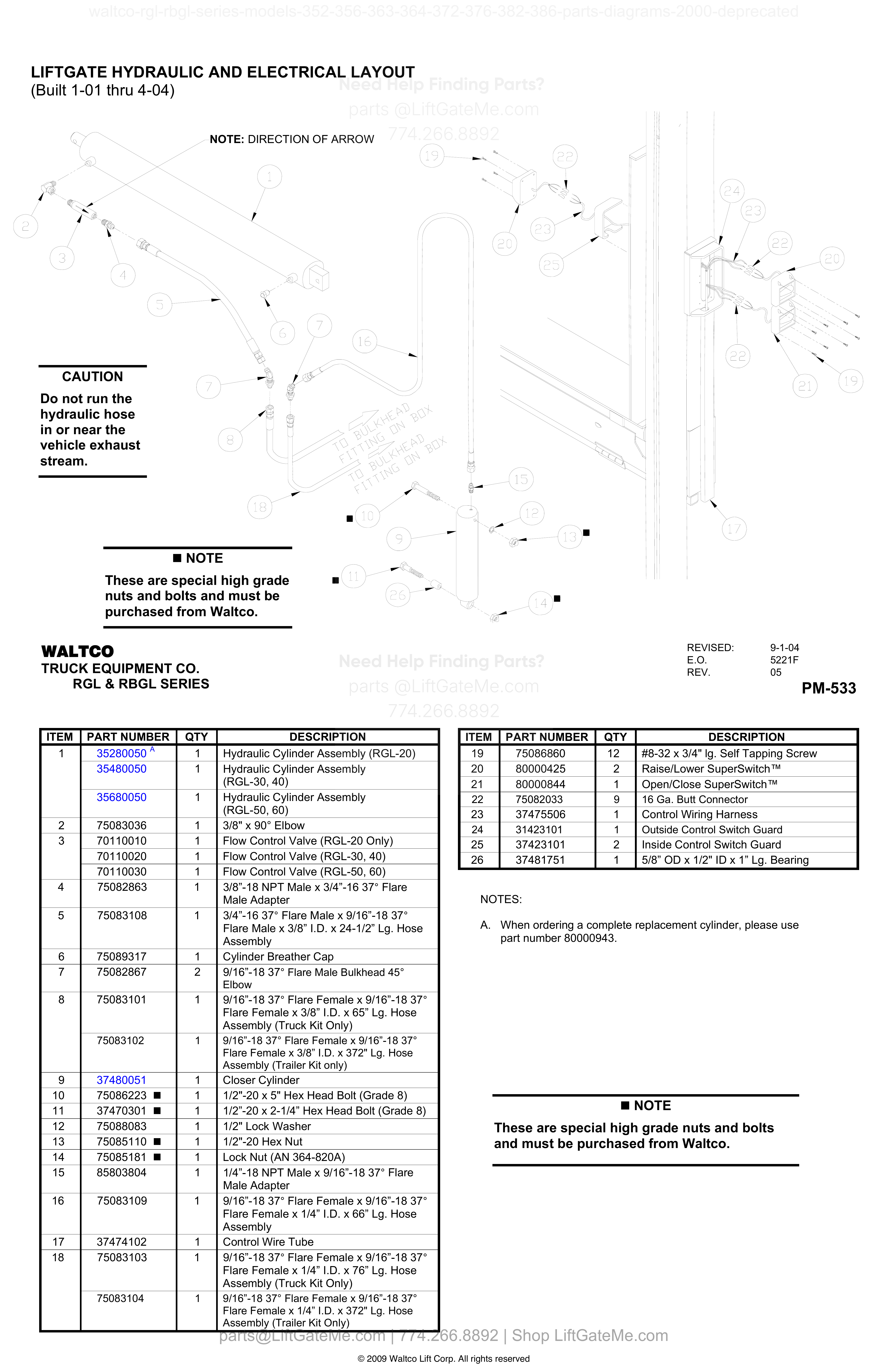 LIFTGATE HYDRAULIC AND ELECTRICAL LAYOUT diagram