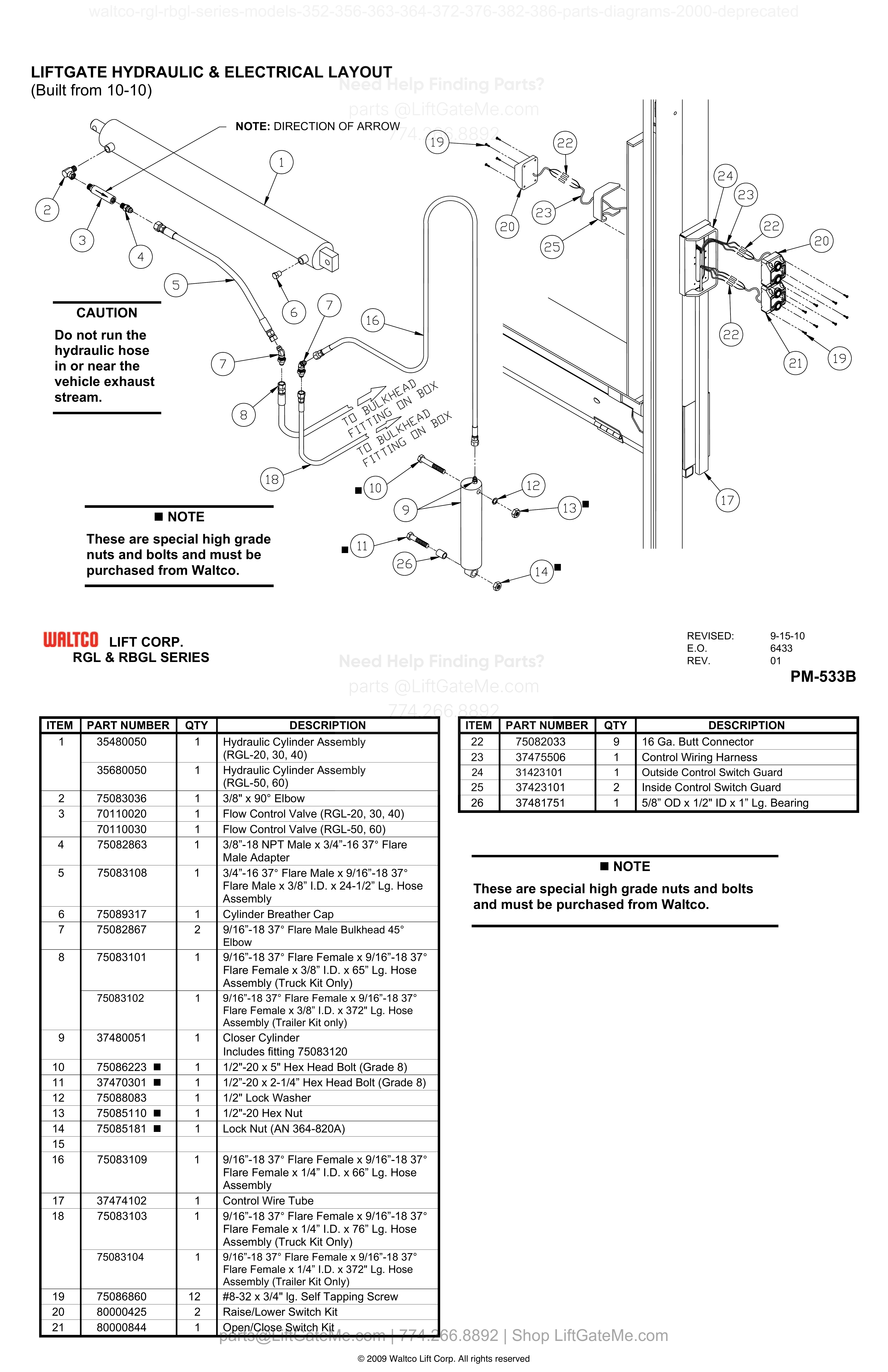 LIFTGATE HYDRAULIC & ELECTRICAL LAYOUT (Built from 10-10) diagram