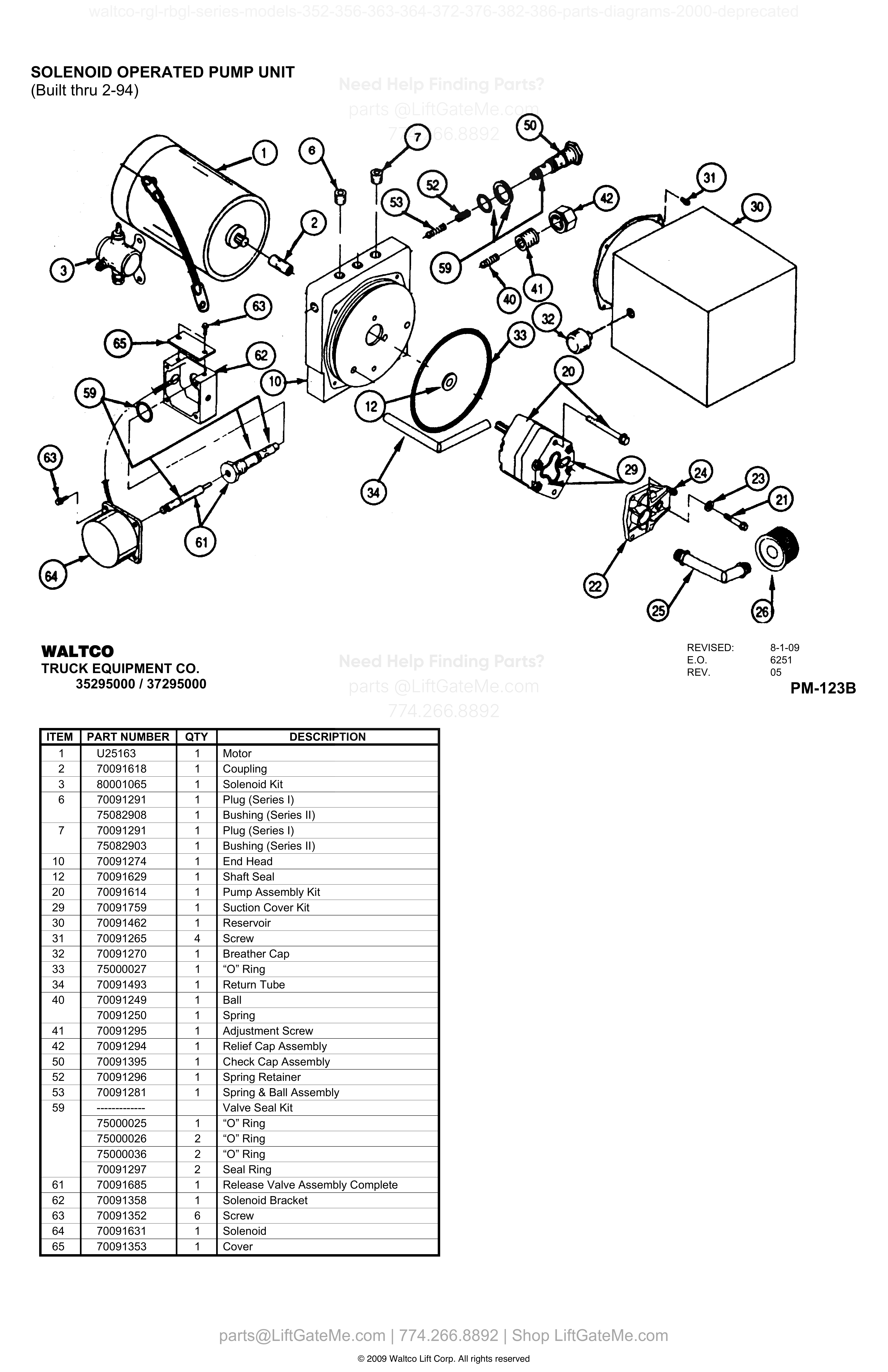 SOLENOID OPERATED PUMP UNIT (Built thru 2-94) diagram