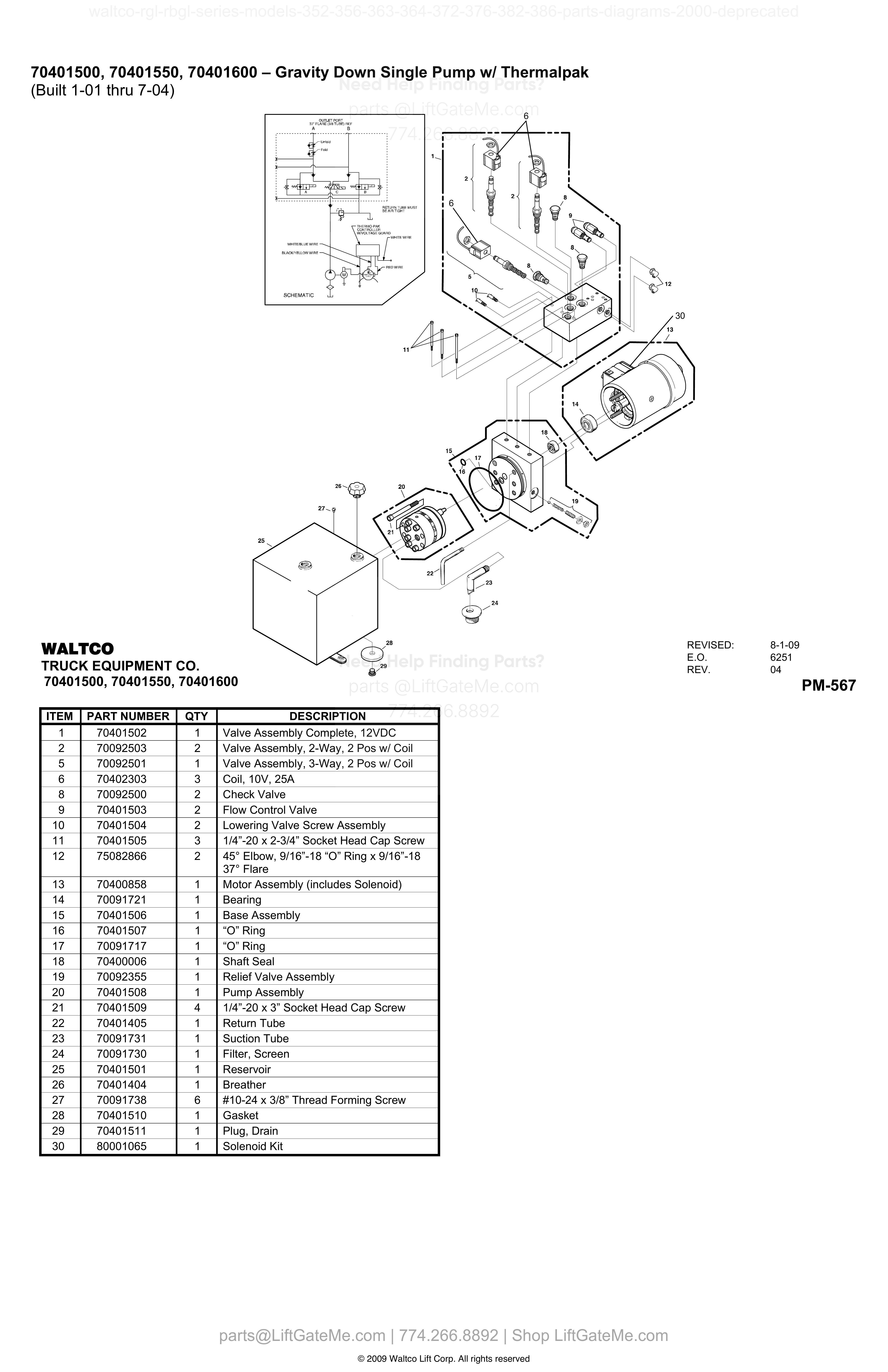 70401500, 70401550, 70401600 – Gravity Down Single Pump w/ Thermalpak diagram