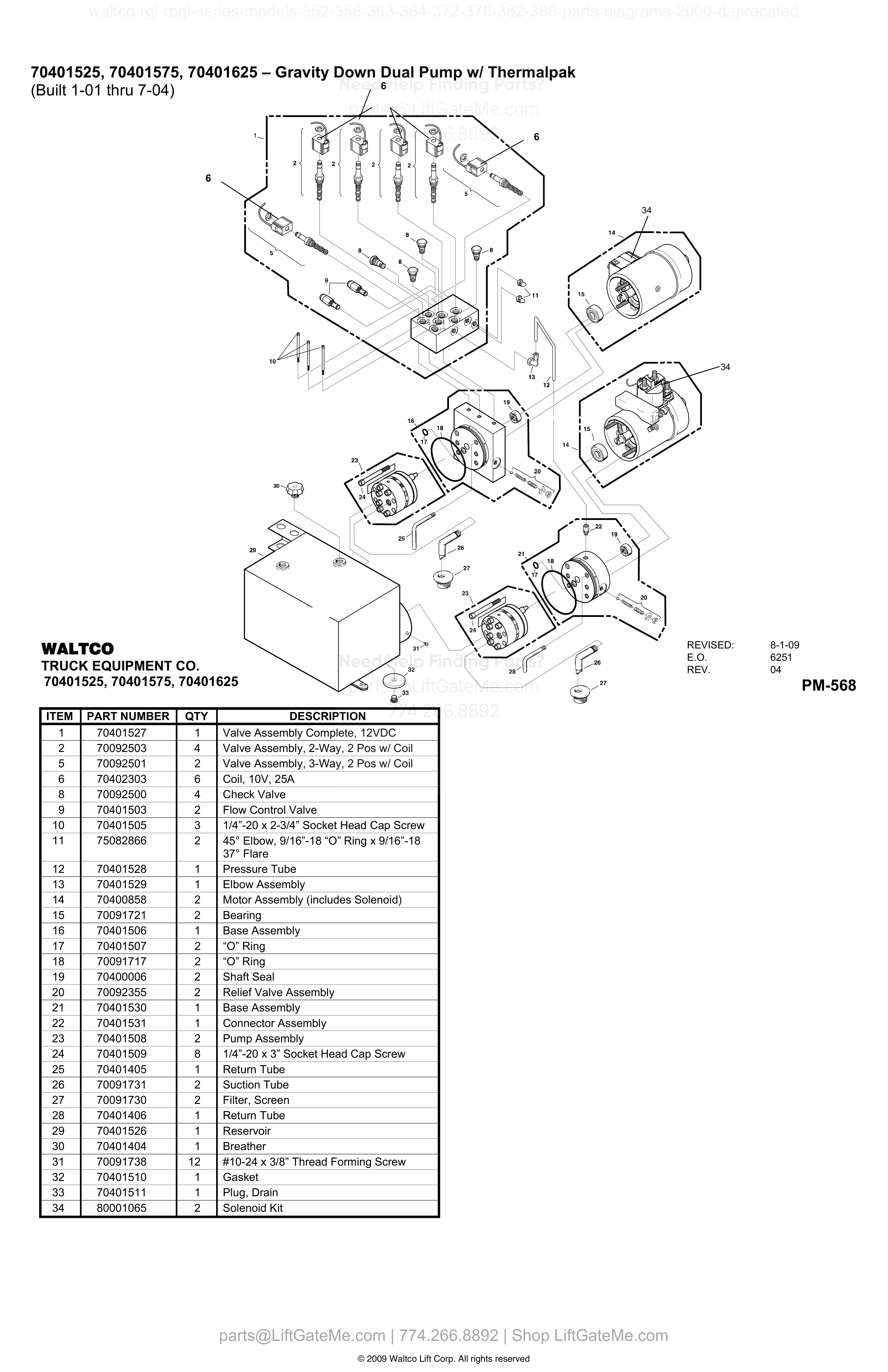 70401525, 70401575, 70401625 – Gravity Down Dual Pump w/ Thermalpak diagram