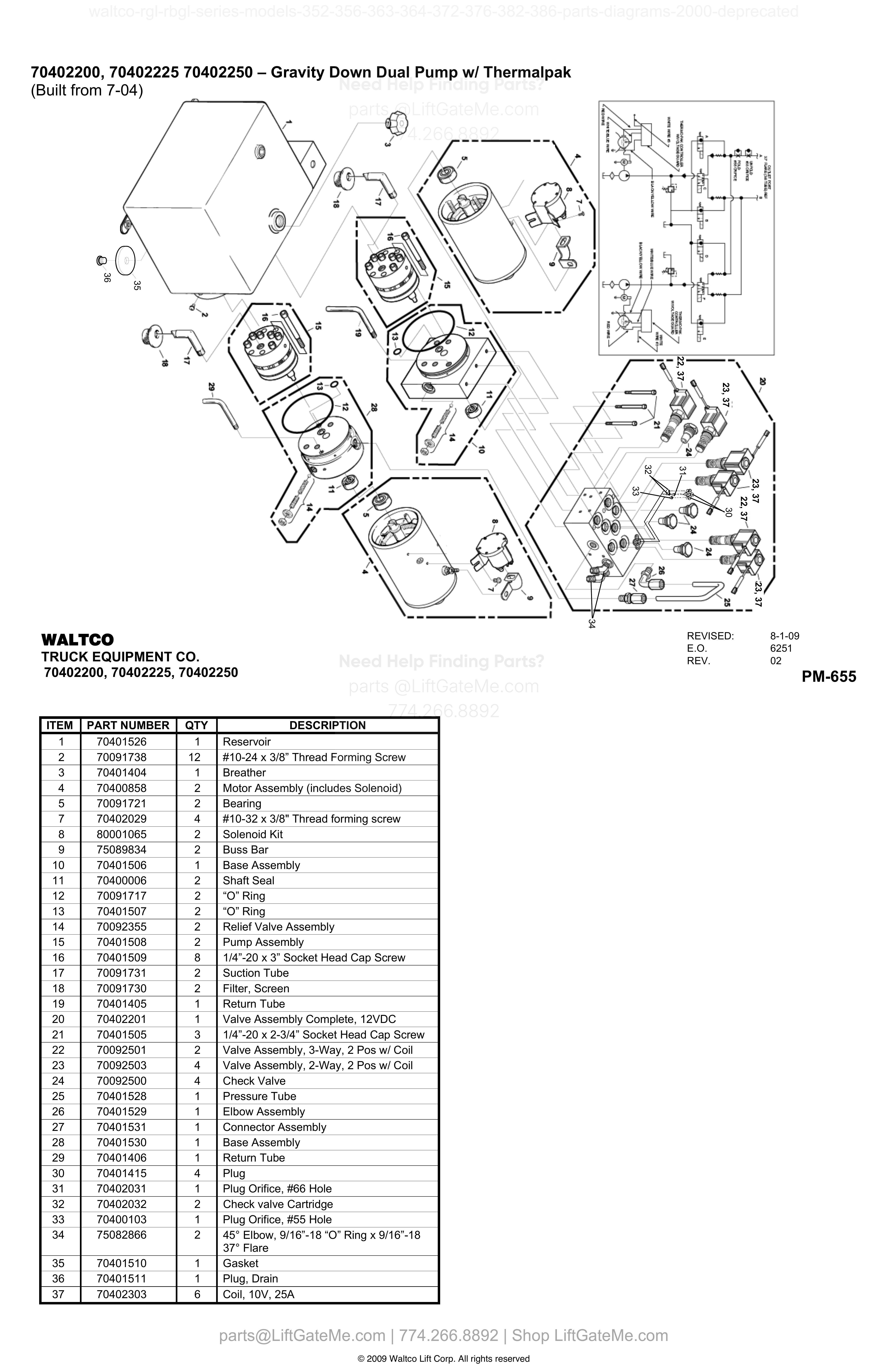 70402200, 70402225 70402250 – Gravity Down Dual Pump w/ Thermalpak (Built from 7-04) diagram
