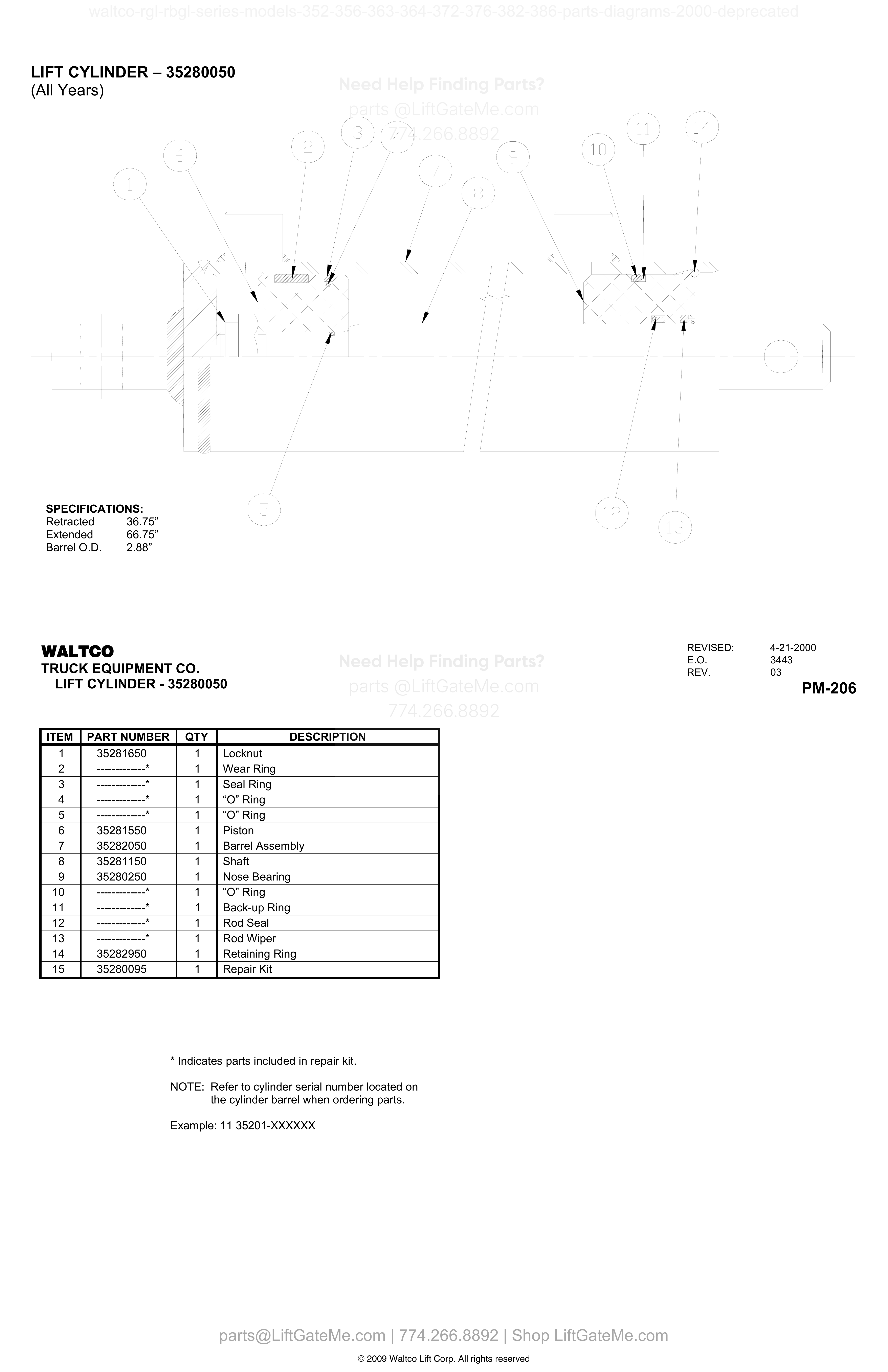 LIFT CYLINDER – 35280050 (All Years) diagram