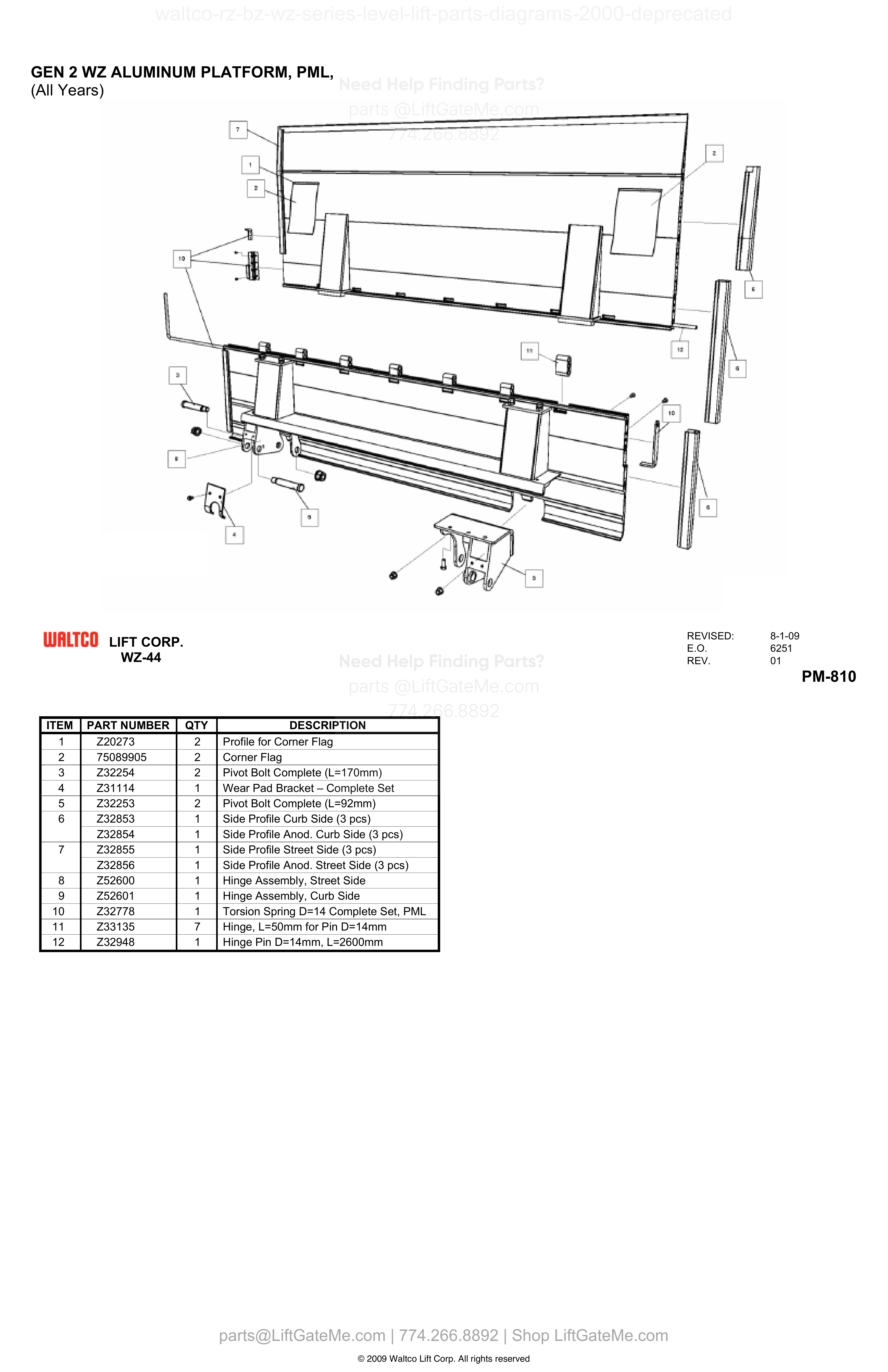 GEN 2 WZ ALUMINUM PLATFORM, PML, diagram