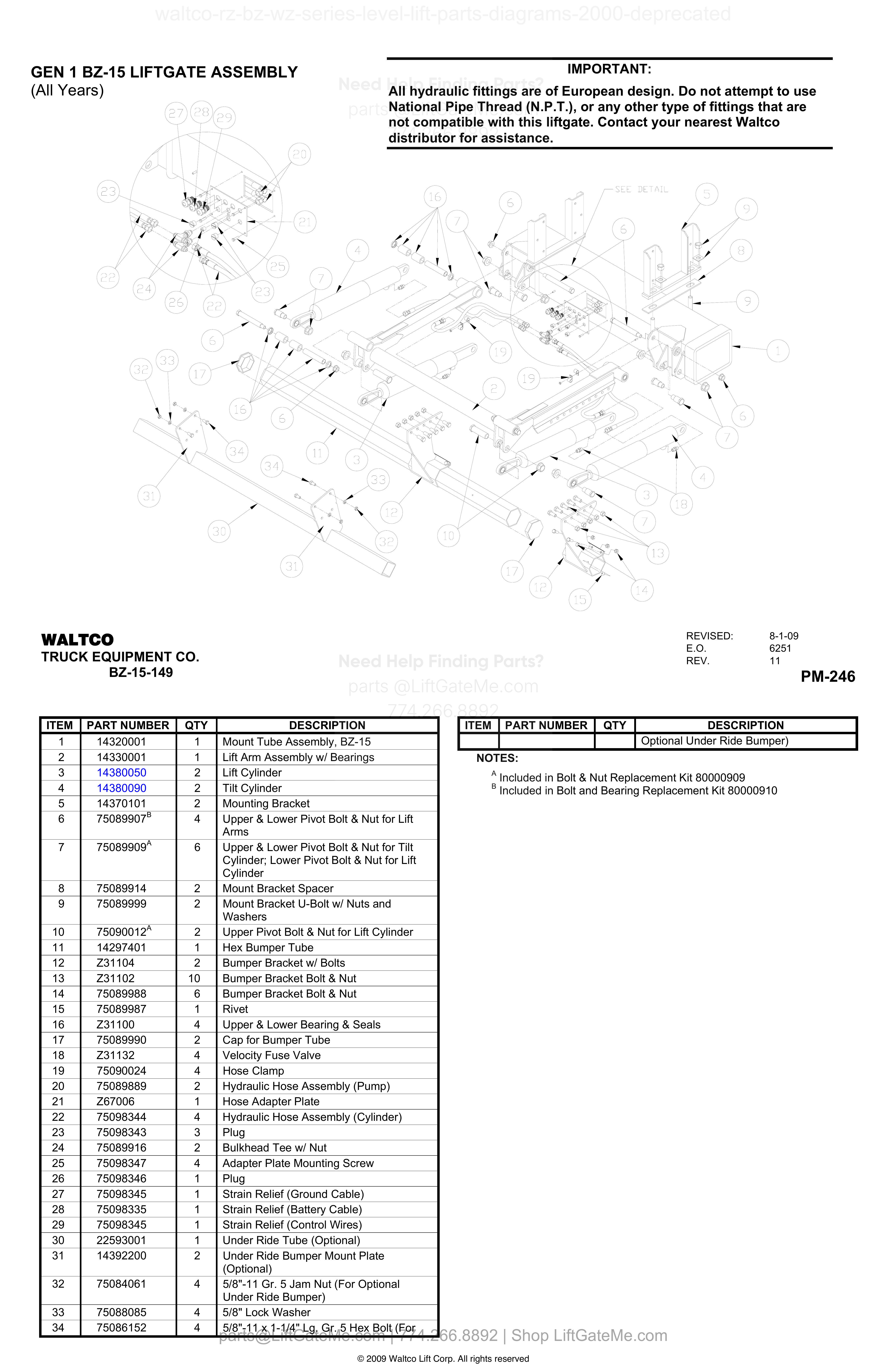 GEN 1 BZ-15 LIFTGATE ASSEMBLY diagram