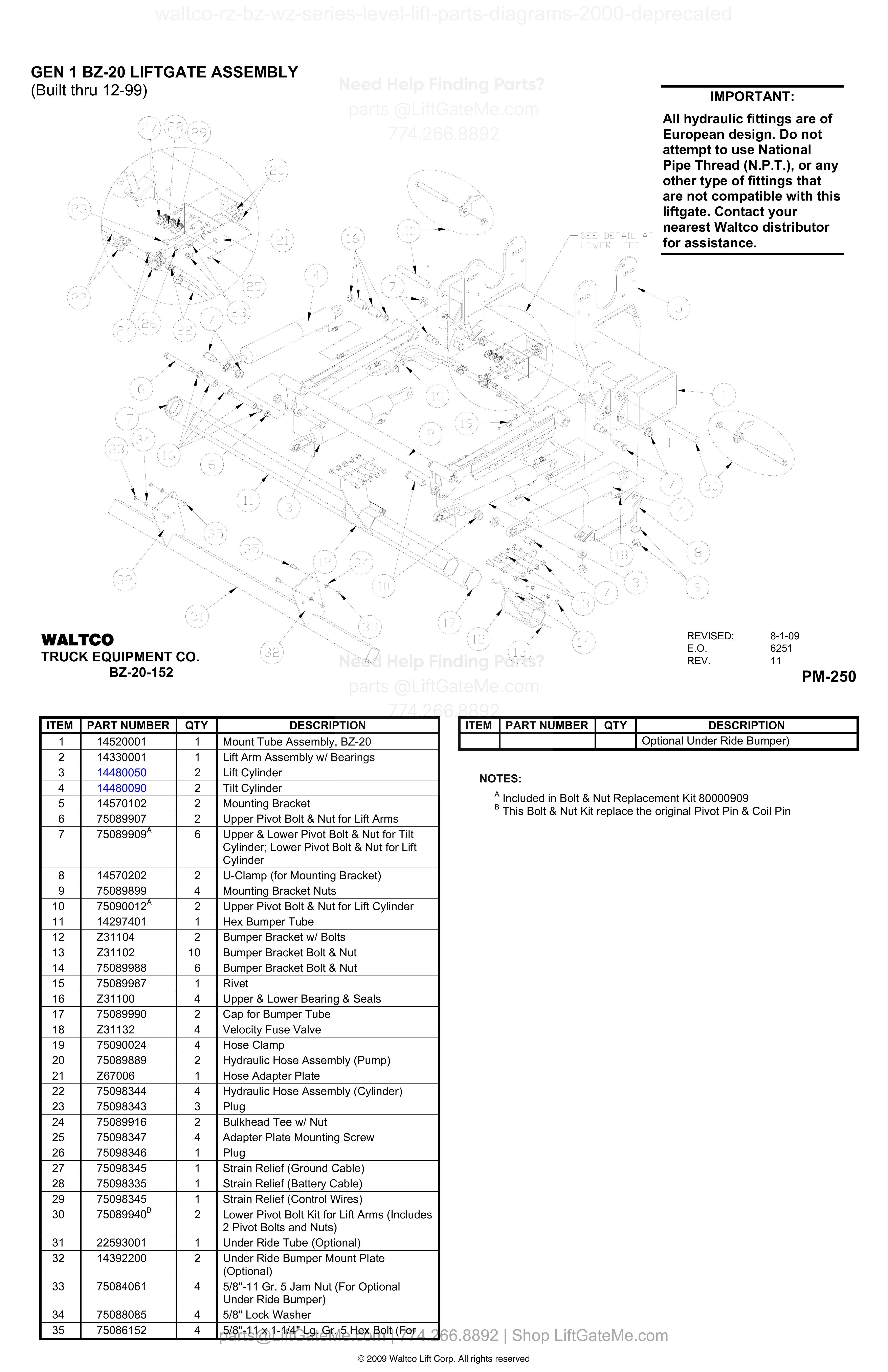 GEN 1 BZ-20 LIFTGATE ASSEMBLY (Built thru 12-99) diagram