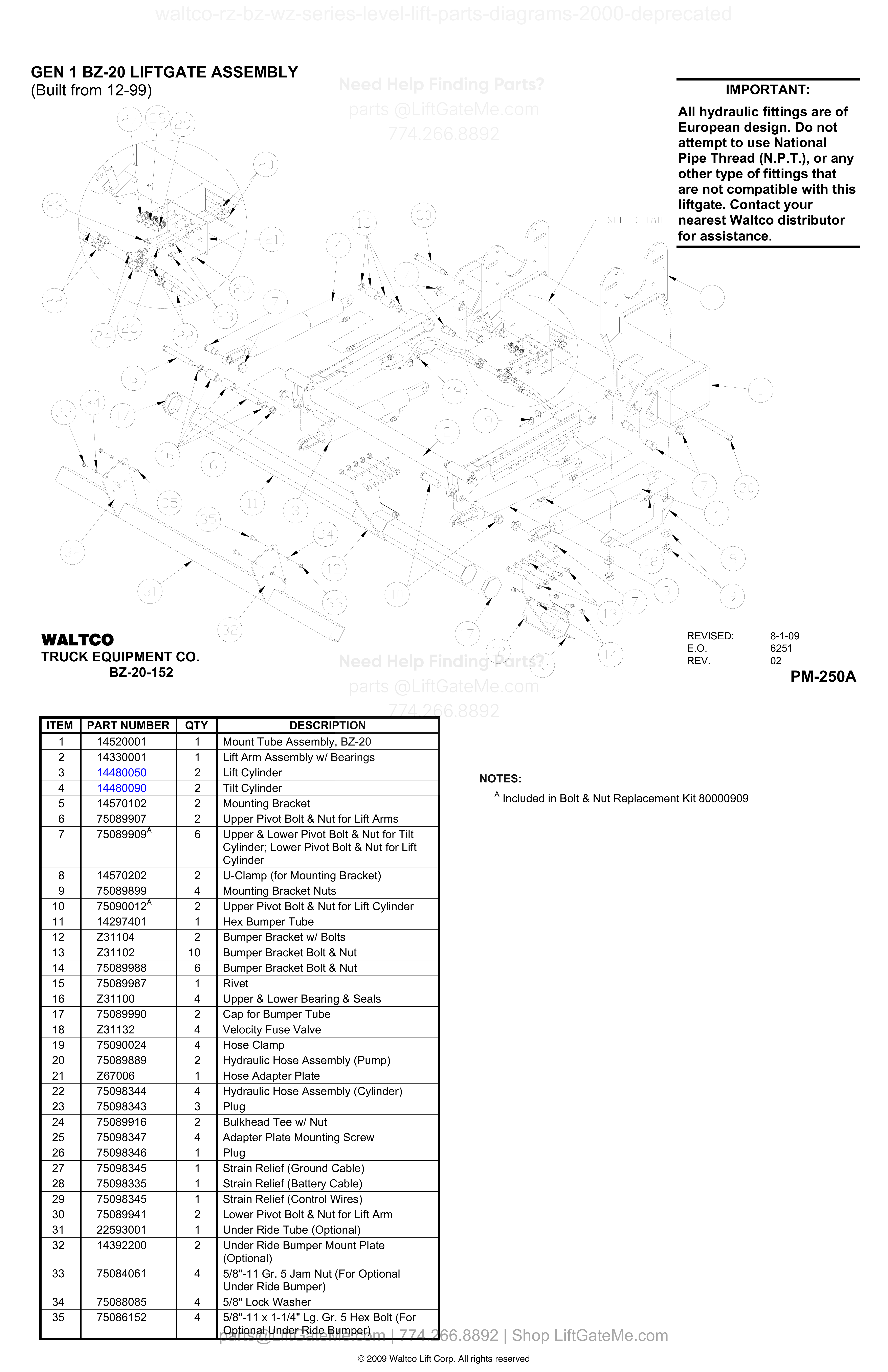 GEN 1 BZ-20 LIFTGATE ASSEMBLY diagram