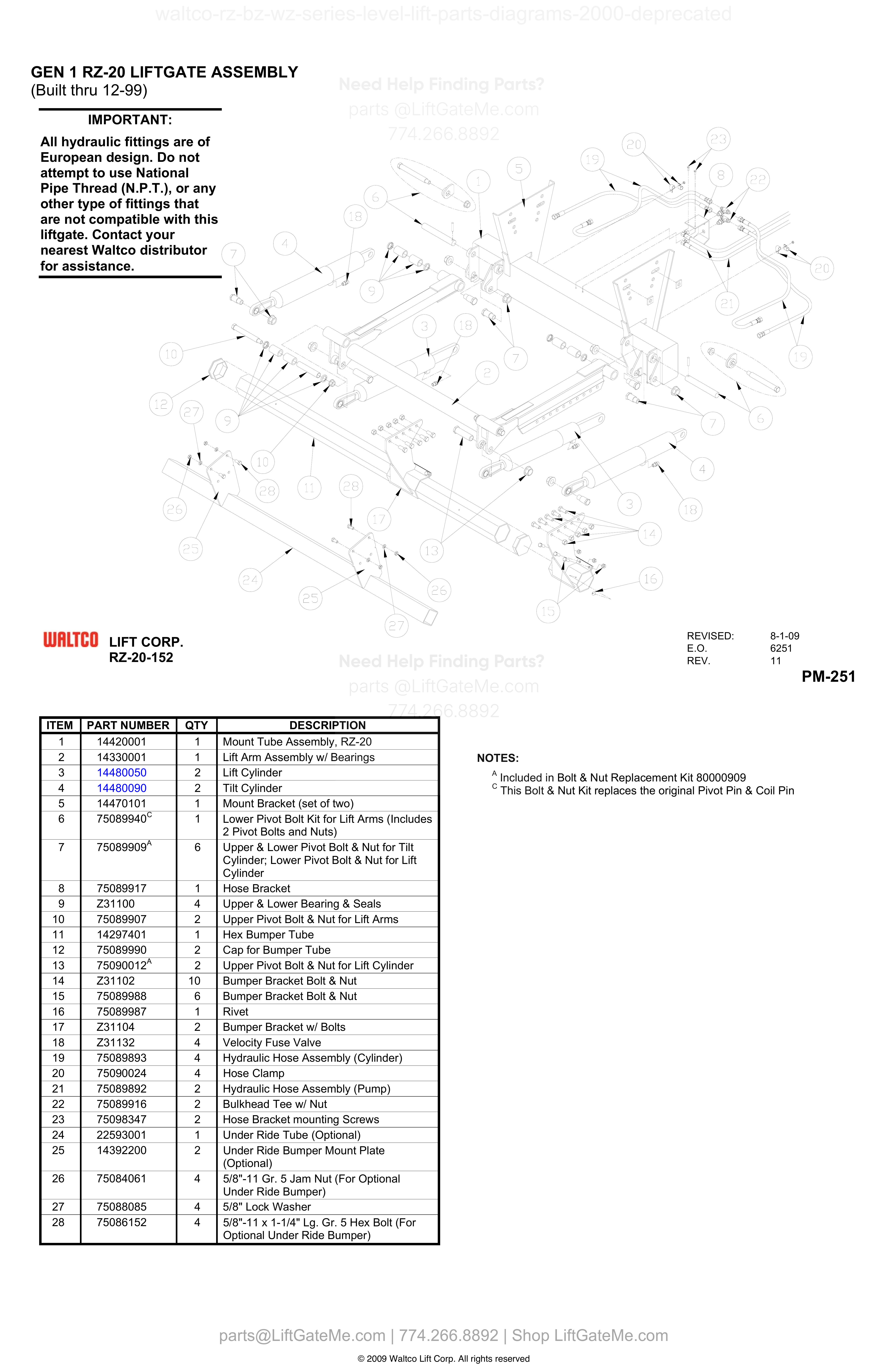 GEN 1 RZ-20 LIFTGATE ASSEMBLY (Built thru 12-99) diagram