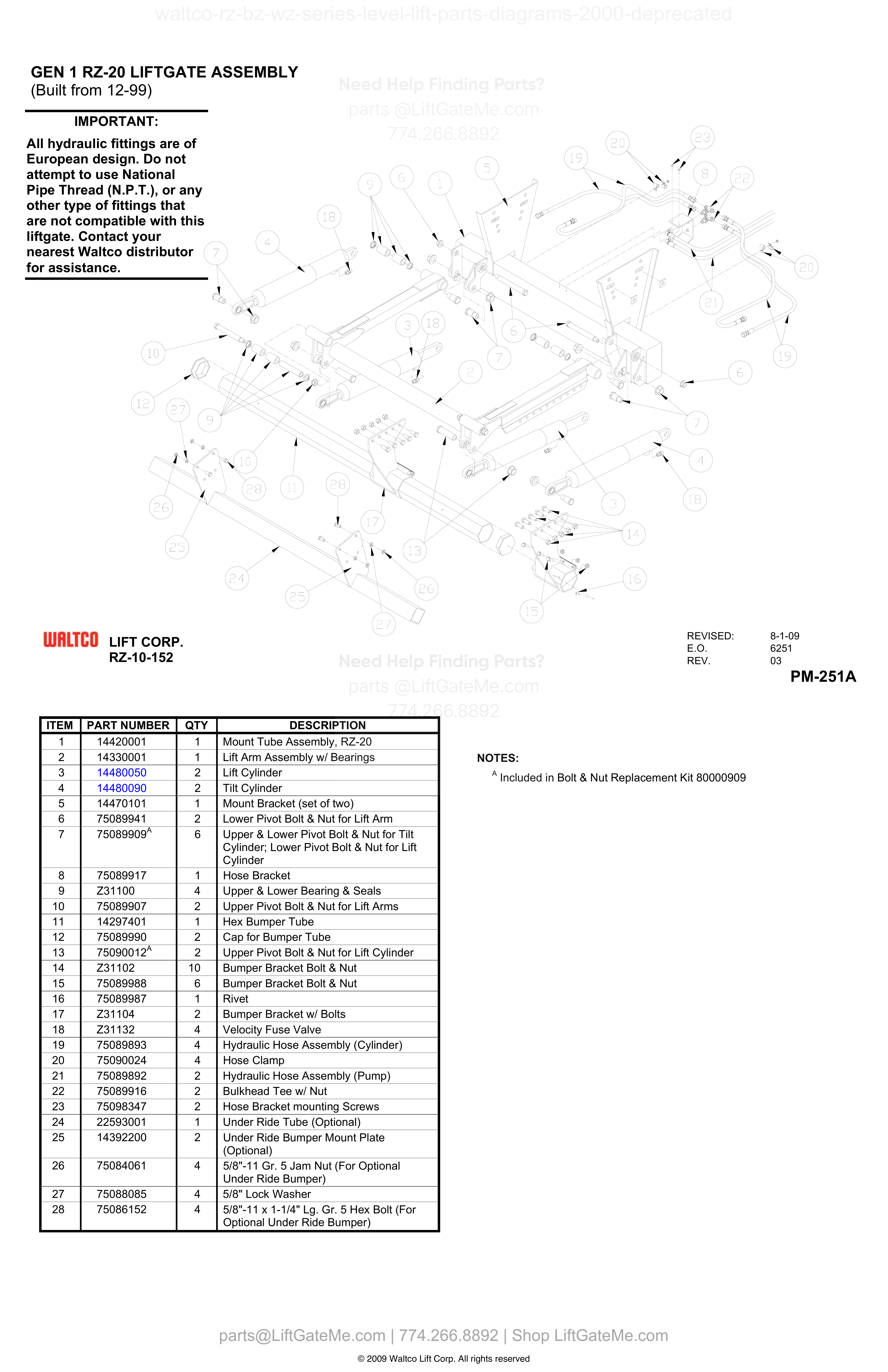 GEN 1 RZ-20 LIFTGATE ASSEMBLY (Built from 12-99) diagram