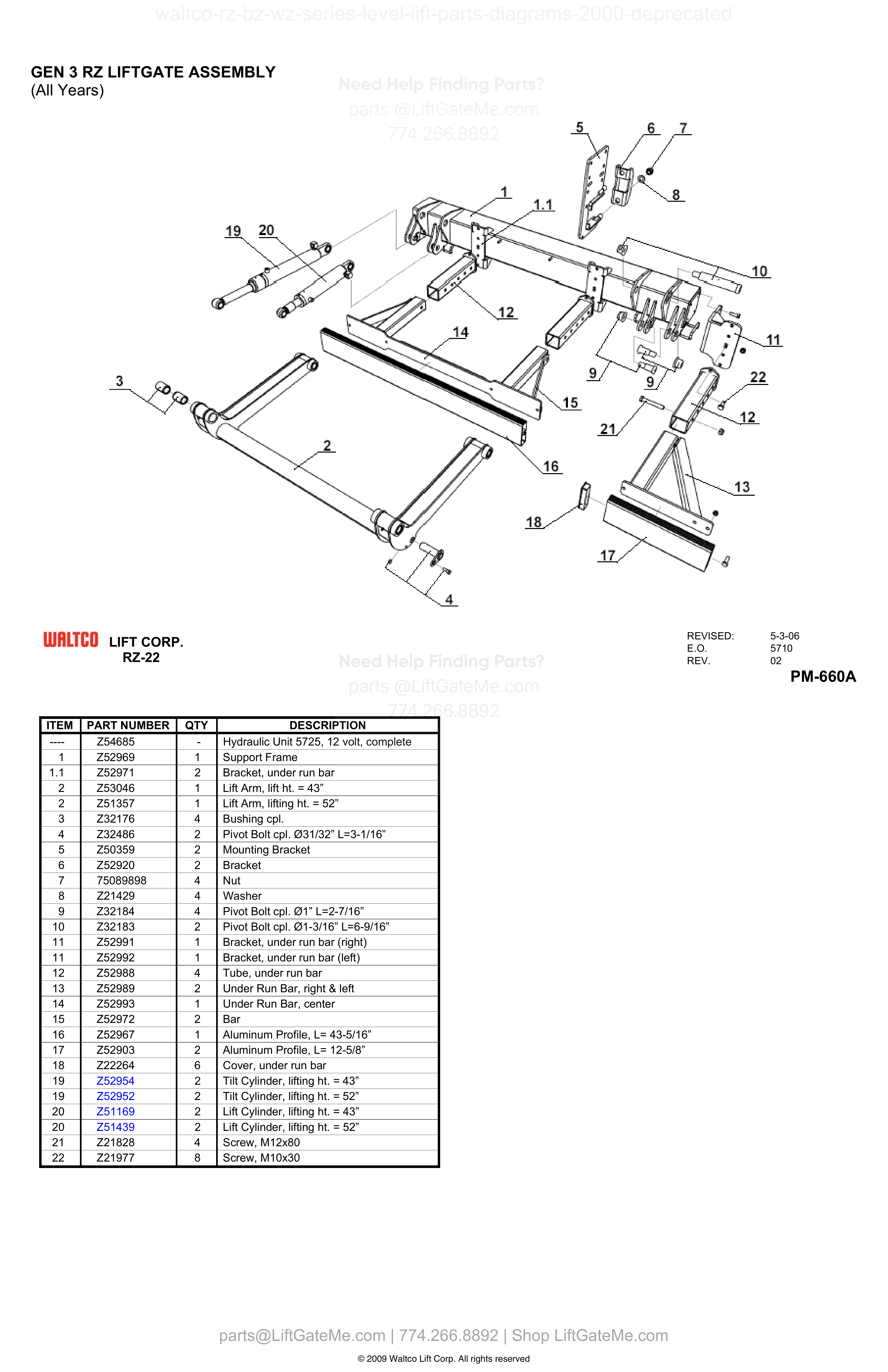GEN 3 RZ LIFTGATE ASSEMBLY diagram