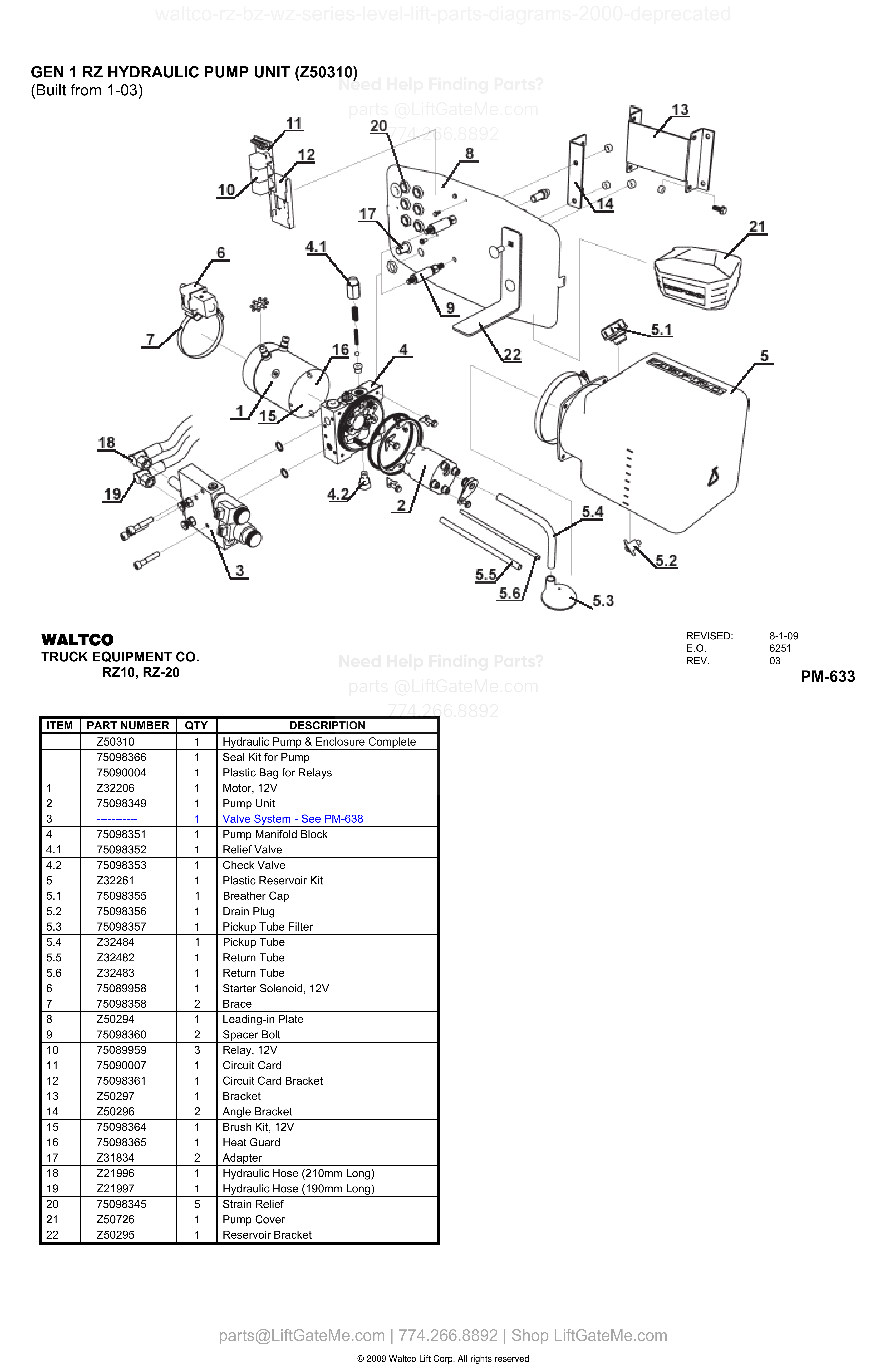 GEN 1 RZ HYDRAULIC PUMP UNIT (Z50310) diagram