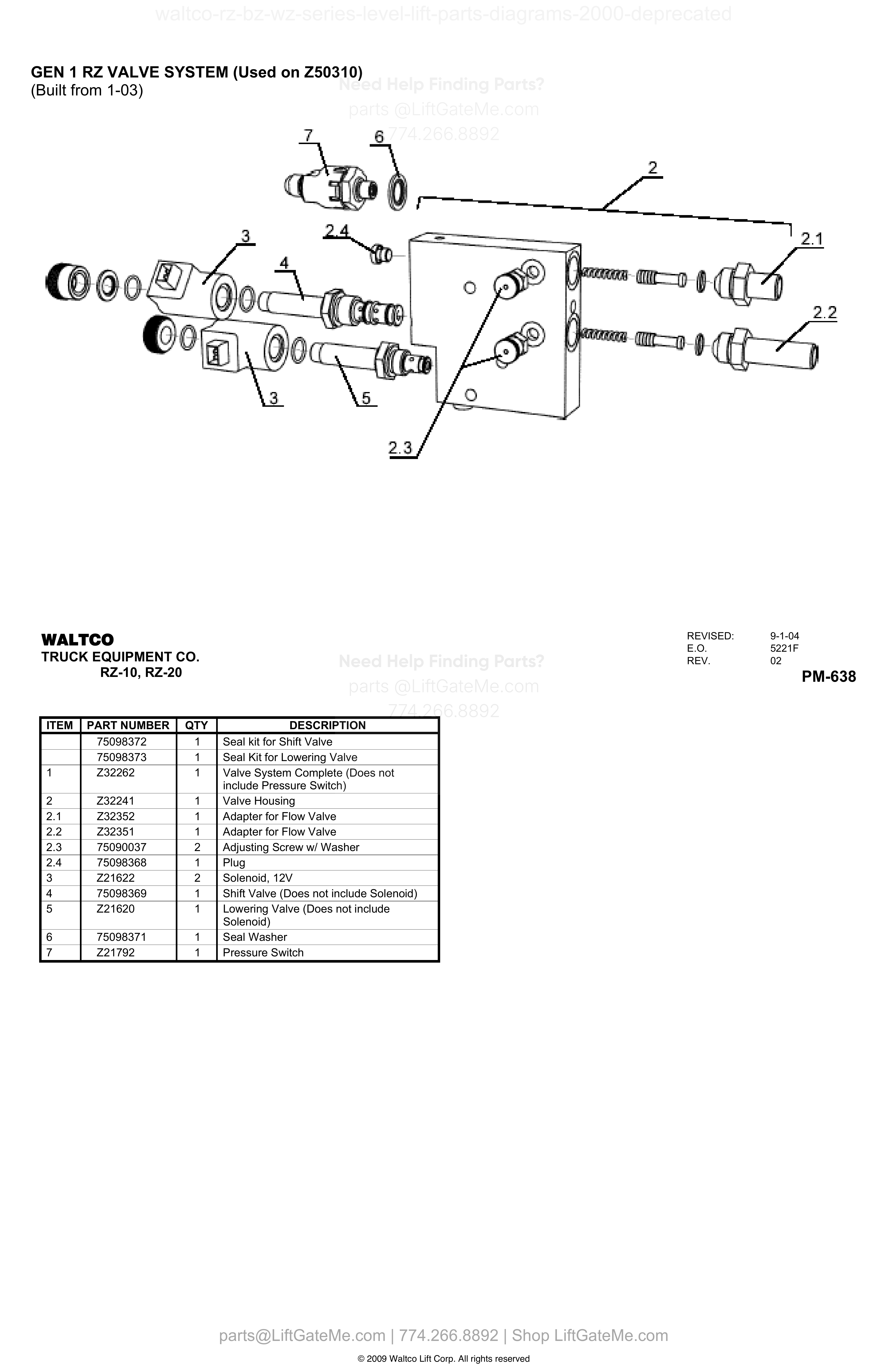 GEN 1 RZ VALVE SYSTEM (Used on Z50310) diagram