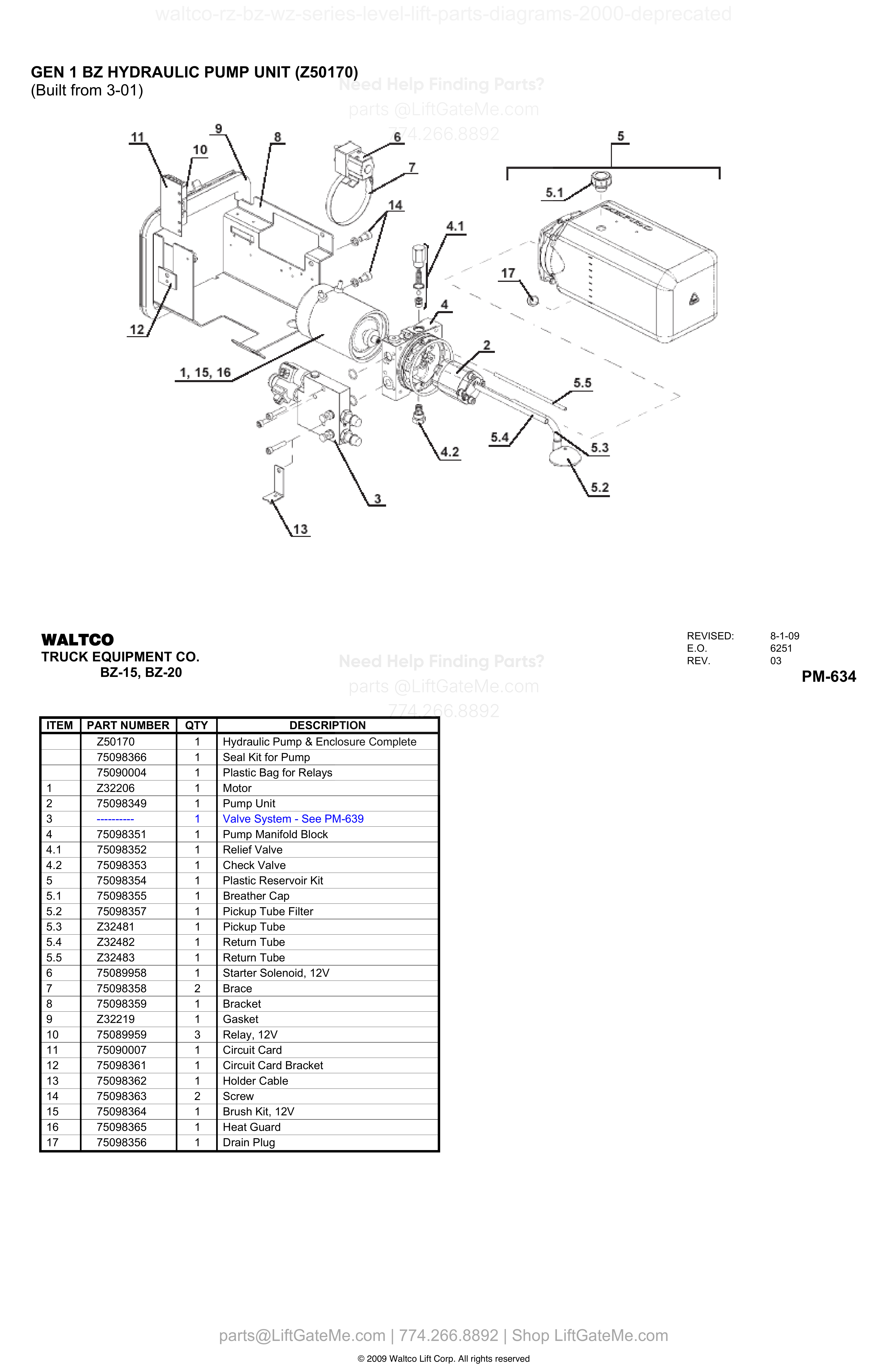 GEN 1 BZ HYDRAULIC PUMP UNIT (Z50170) diagram