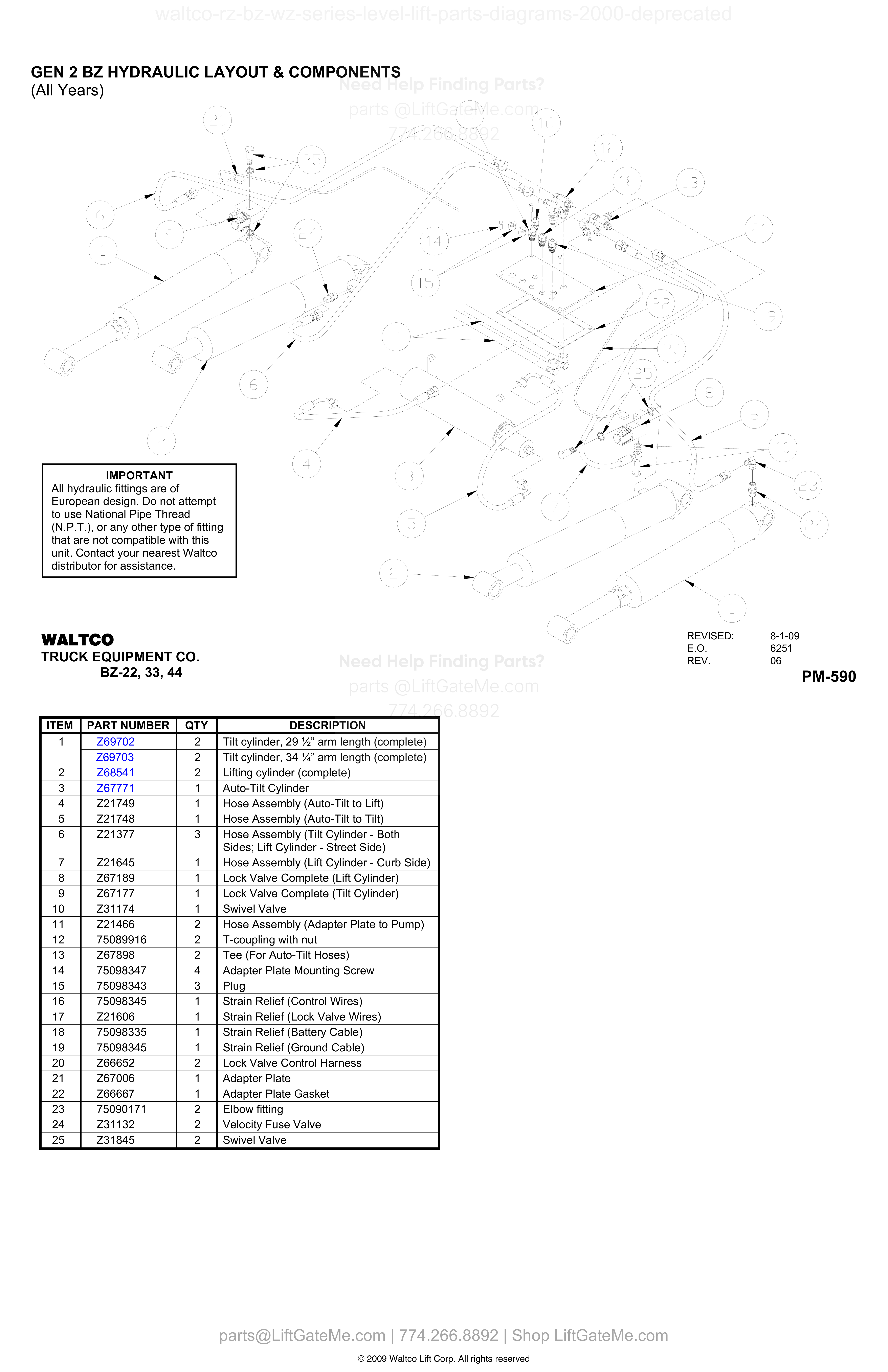 GEN 2 BZ HYDRAULIC LAYOUT & COMPONENTS diagram