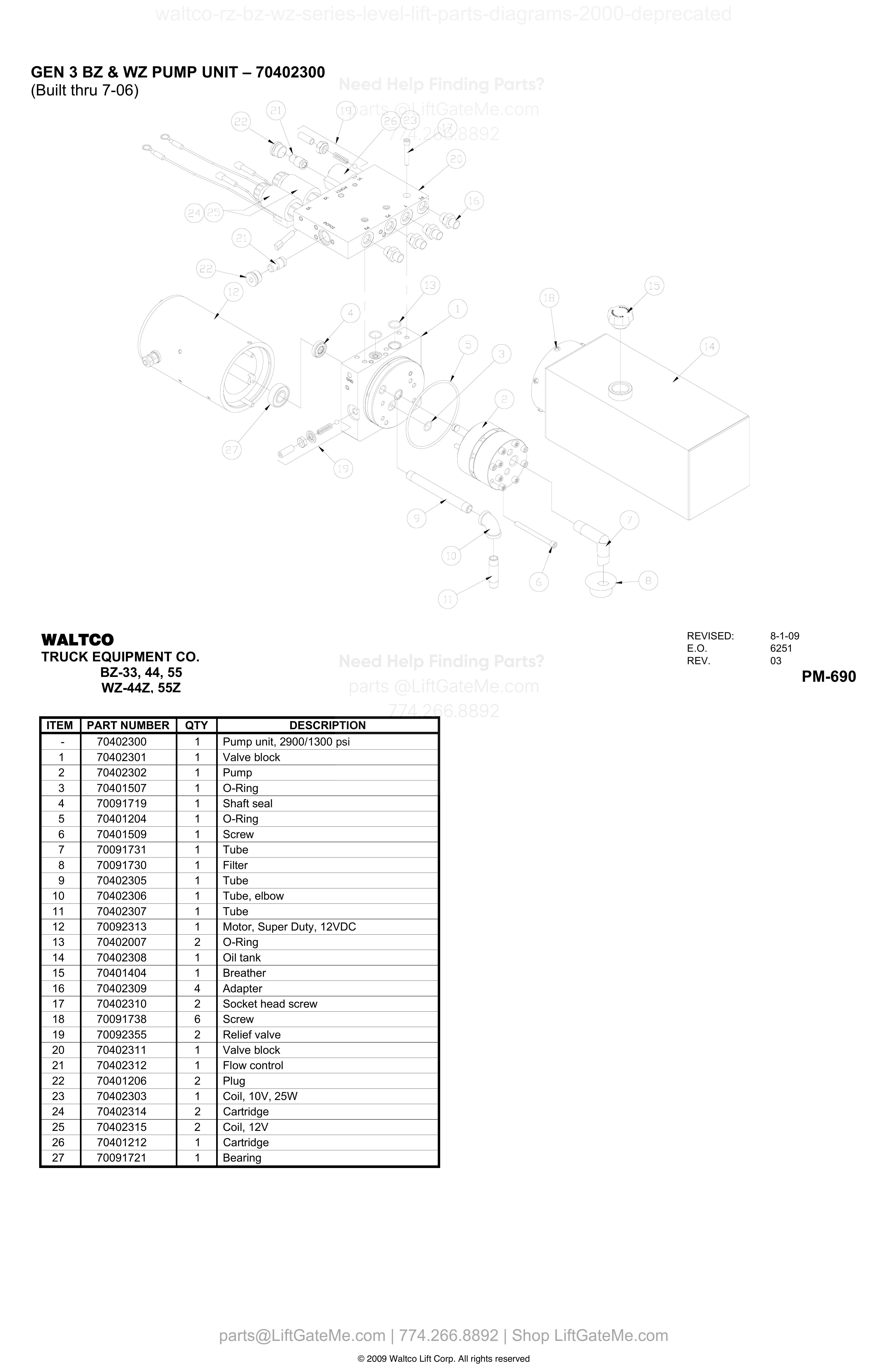 GEN 3 BZ & WZ PUMP UNIT – 70402300 diagram