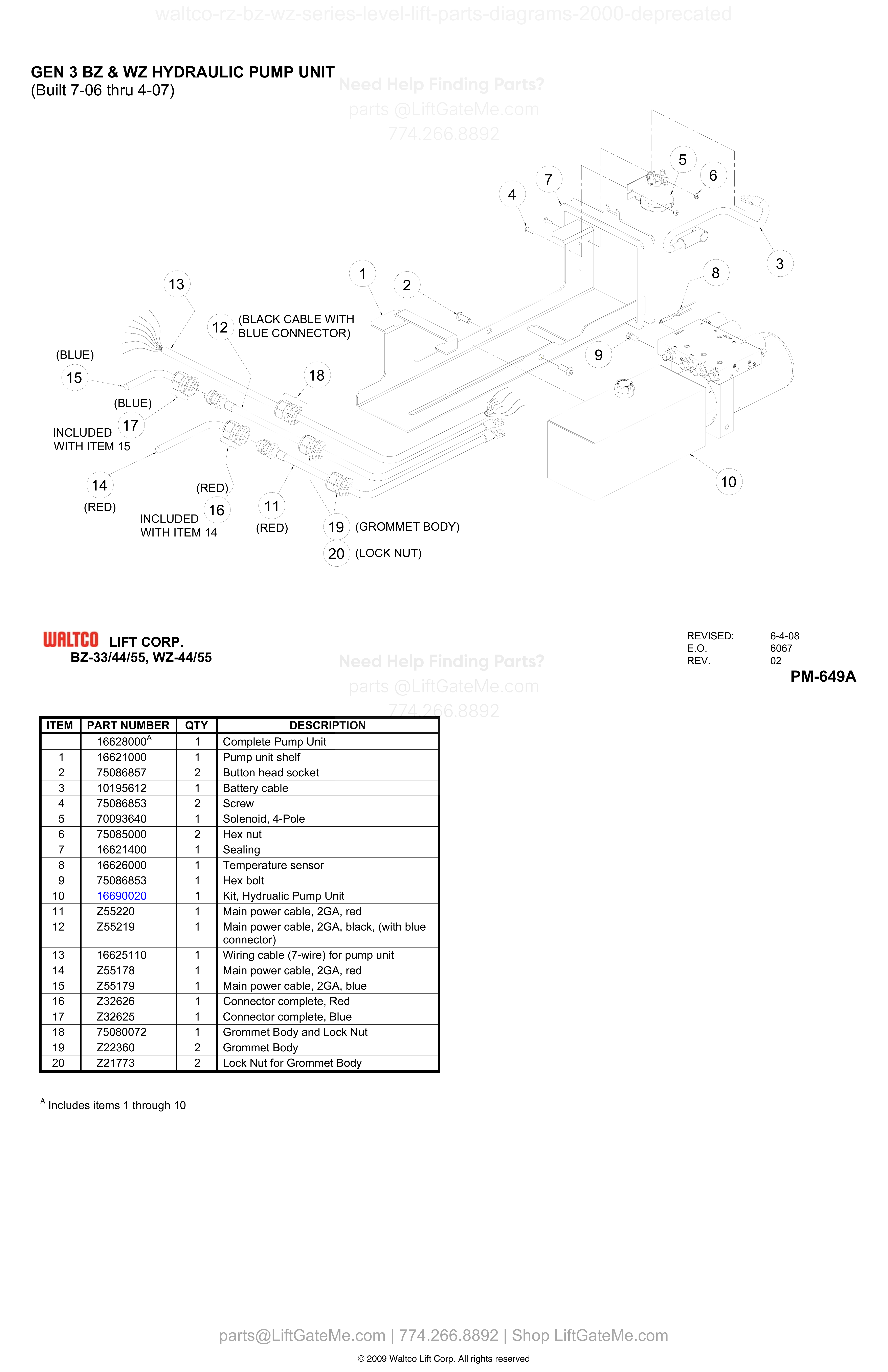 GEN 3 BZ & WZ HYDRAULIC PUMP UNIT diagram