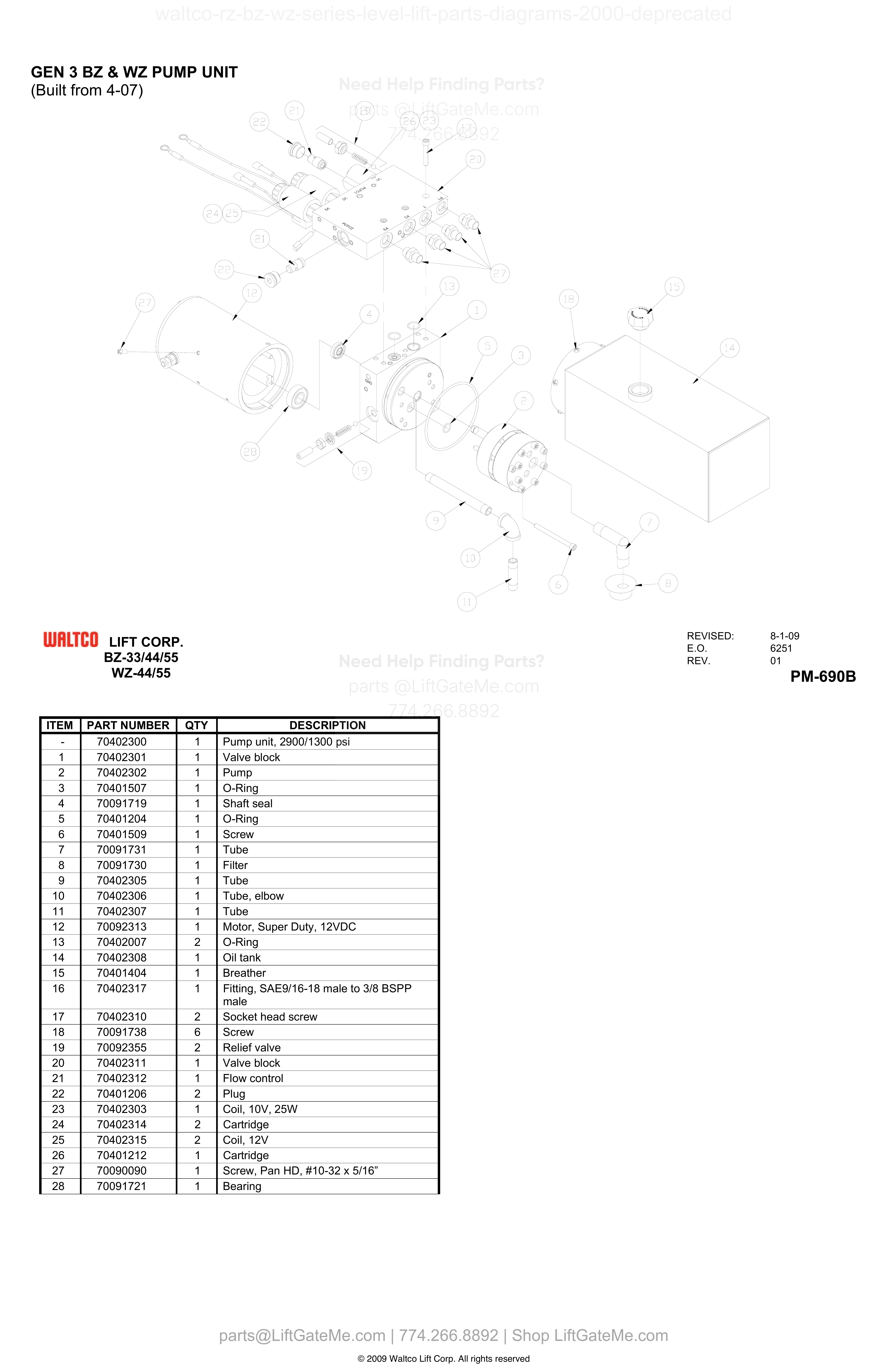 GEN 3 BZ & WZ PUMP UNIT (Built from 4-07) diagram