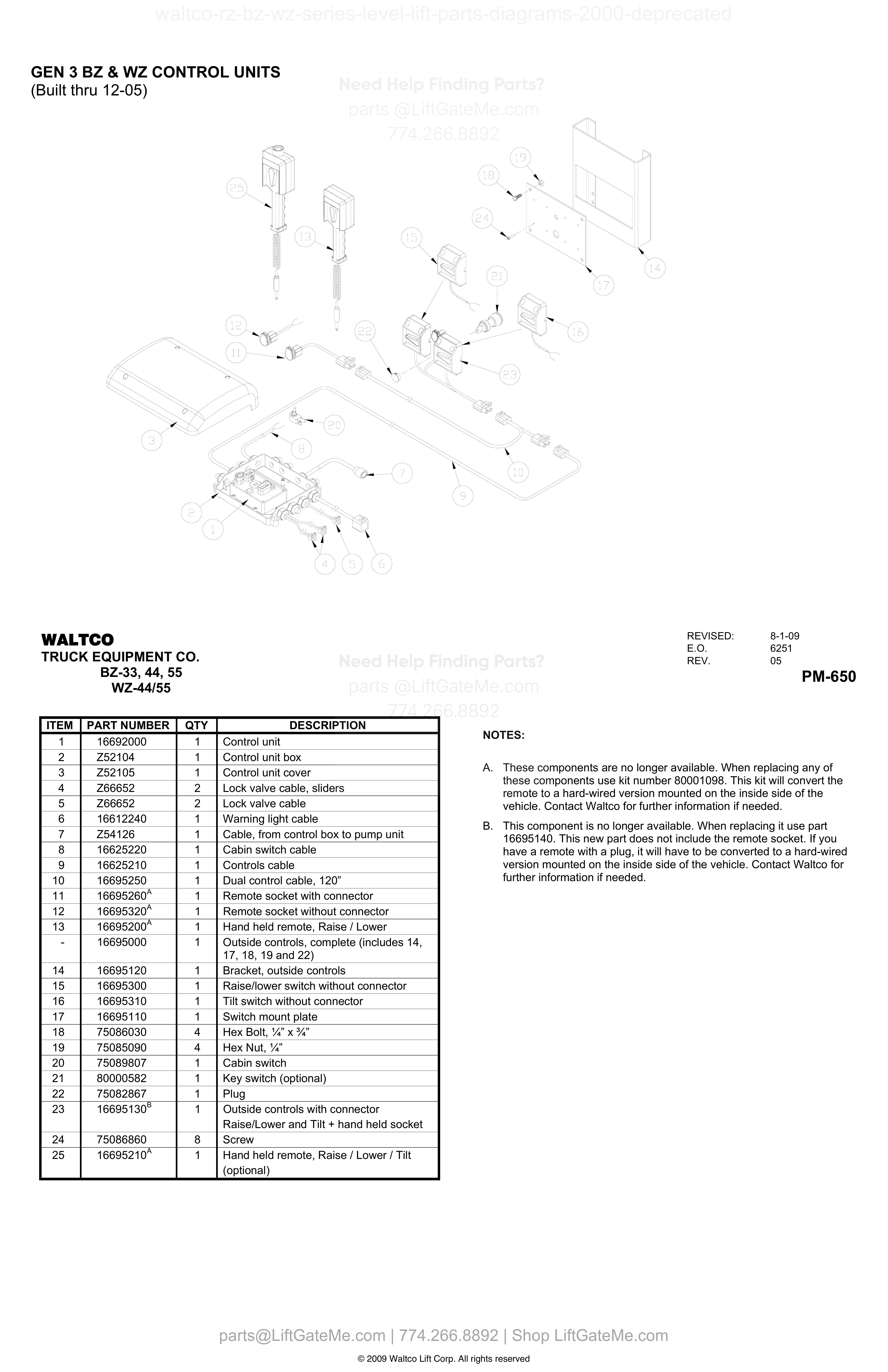 GEN 3 BZ & WZ CONTROL UNITS (Built thru 12-05) diagram