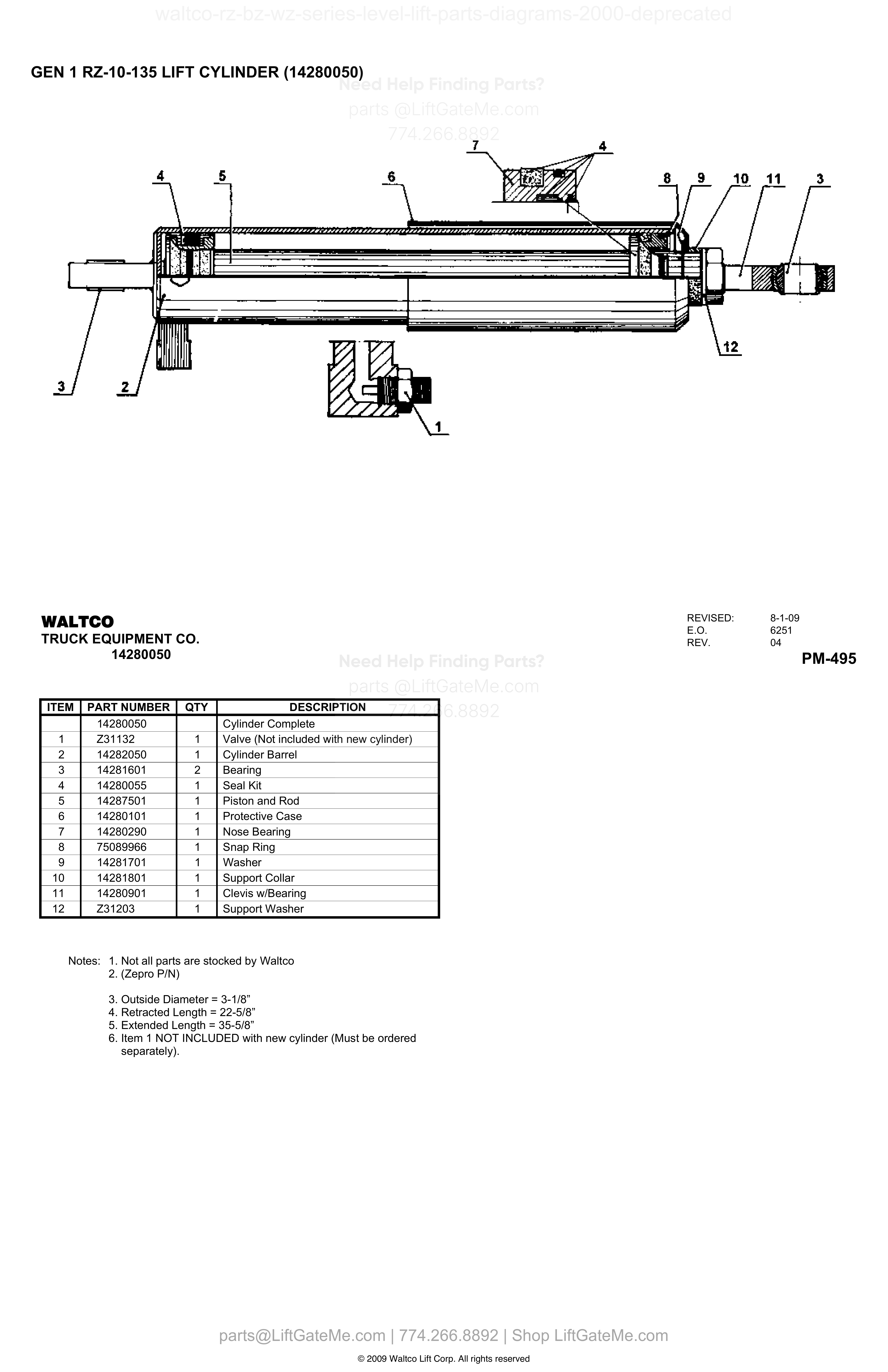GEN 1 RZ-10-135 LIFT CYLINDER (14280050) diagram