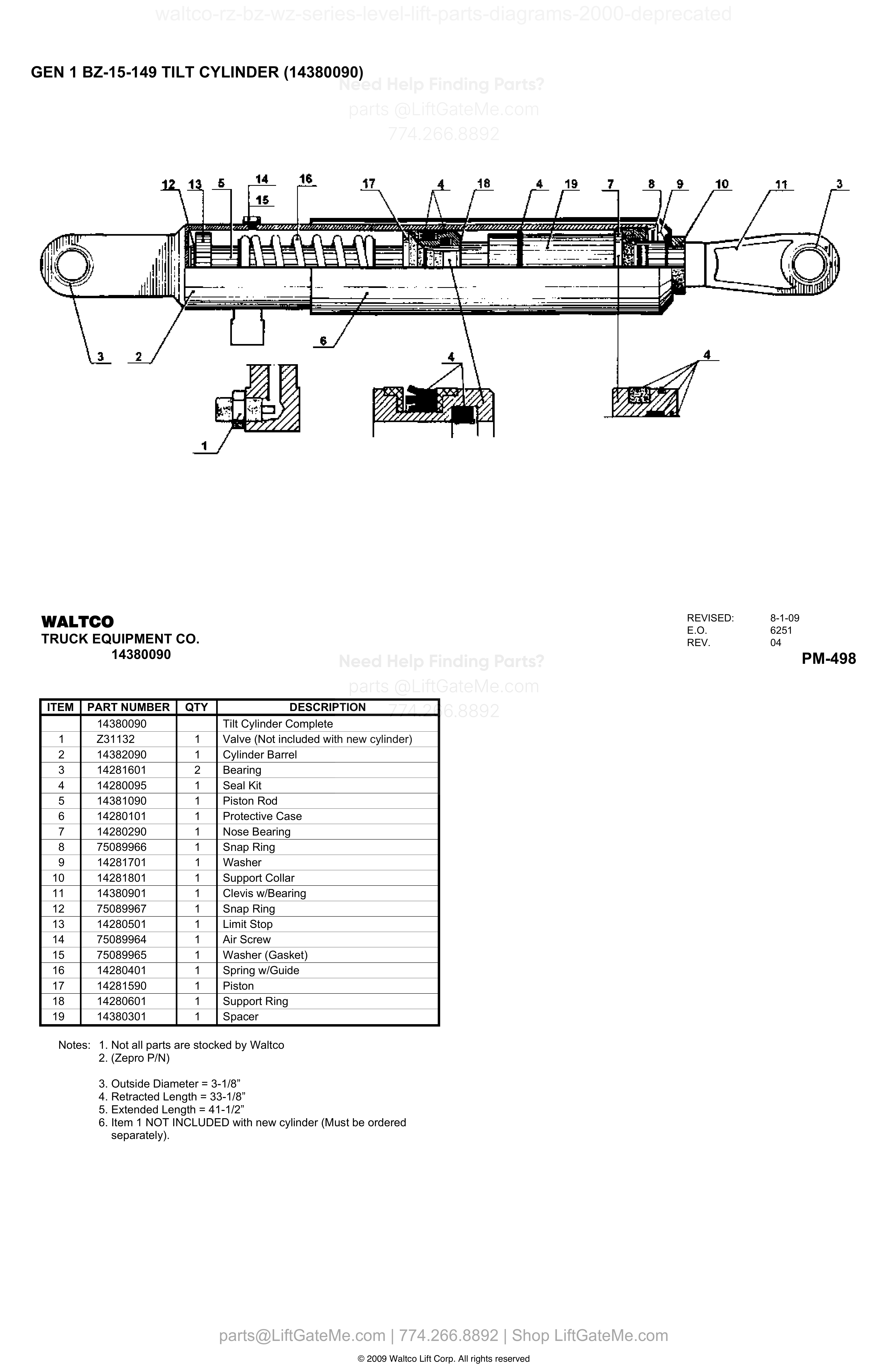 GEN 1 BZ-15-149 TILT CYLINDER (14380090) diagram