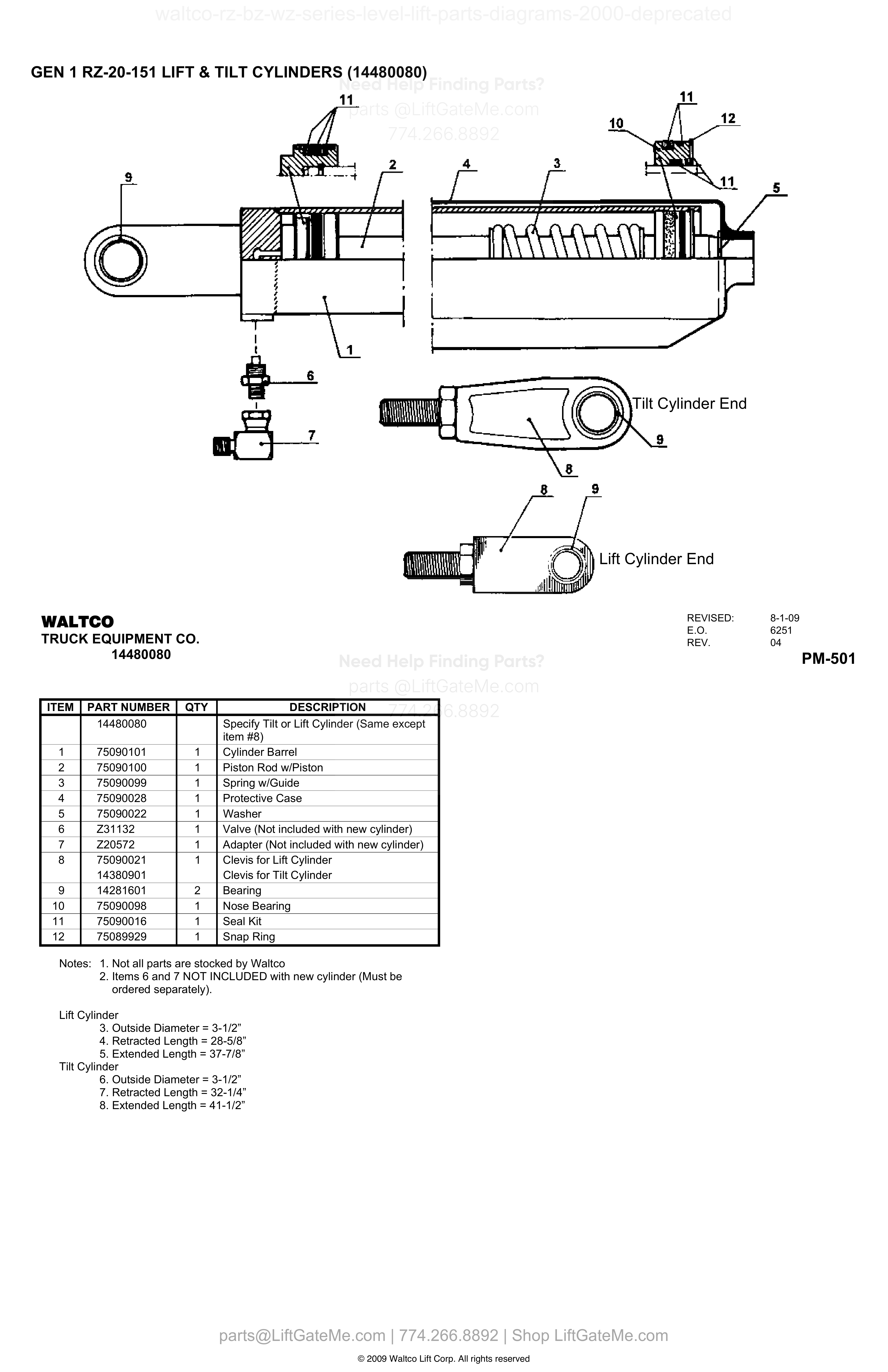 GEN 1 RZ-20-151 LIFT & TILT CYLINDERS (14480080) diagram