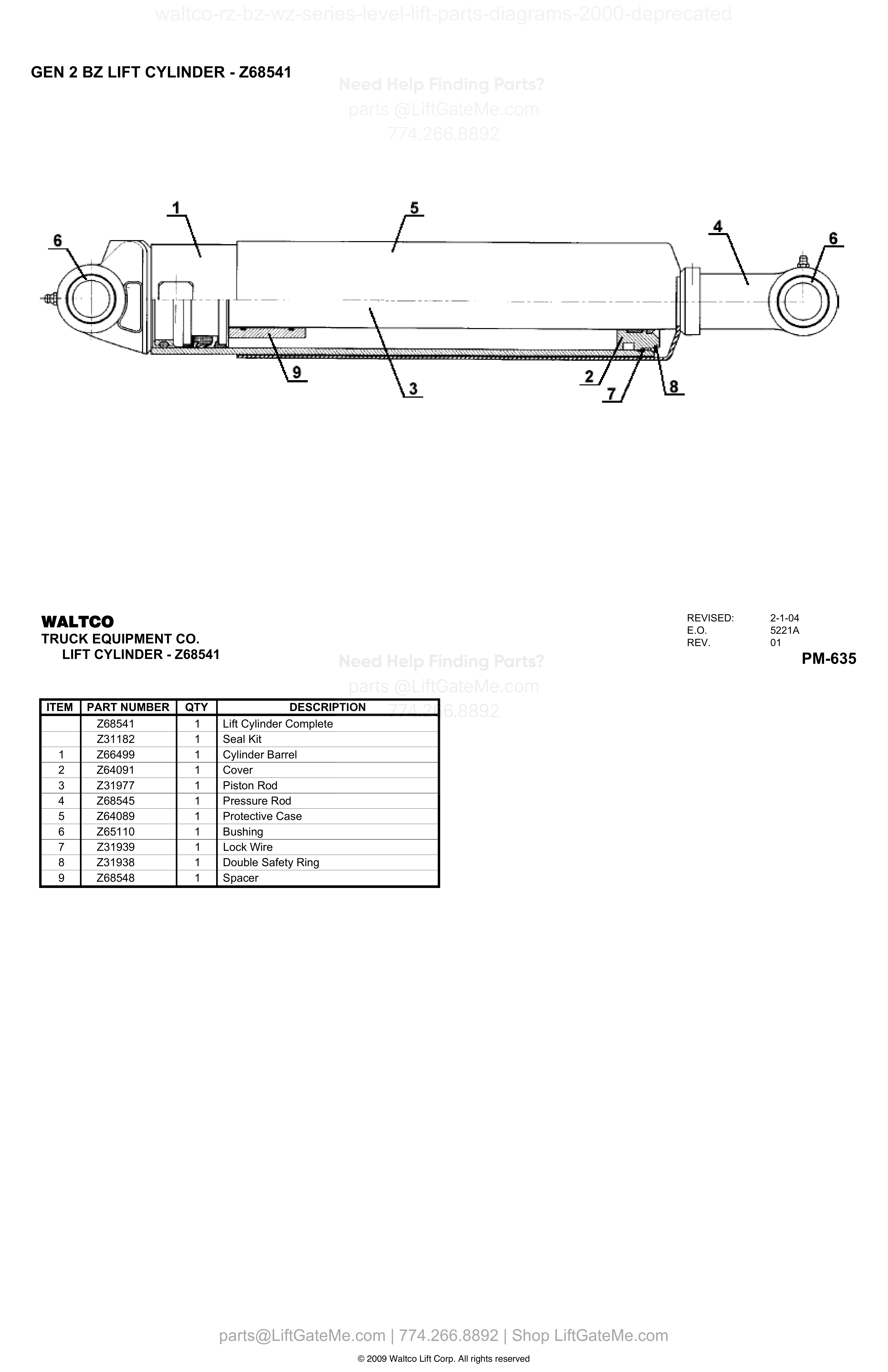 LIFT CYLINDER - Z68541 diagram