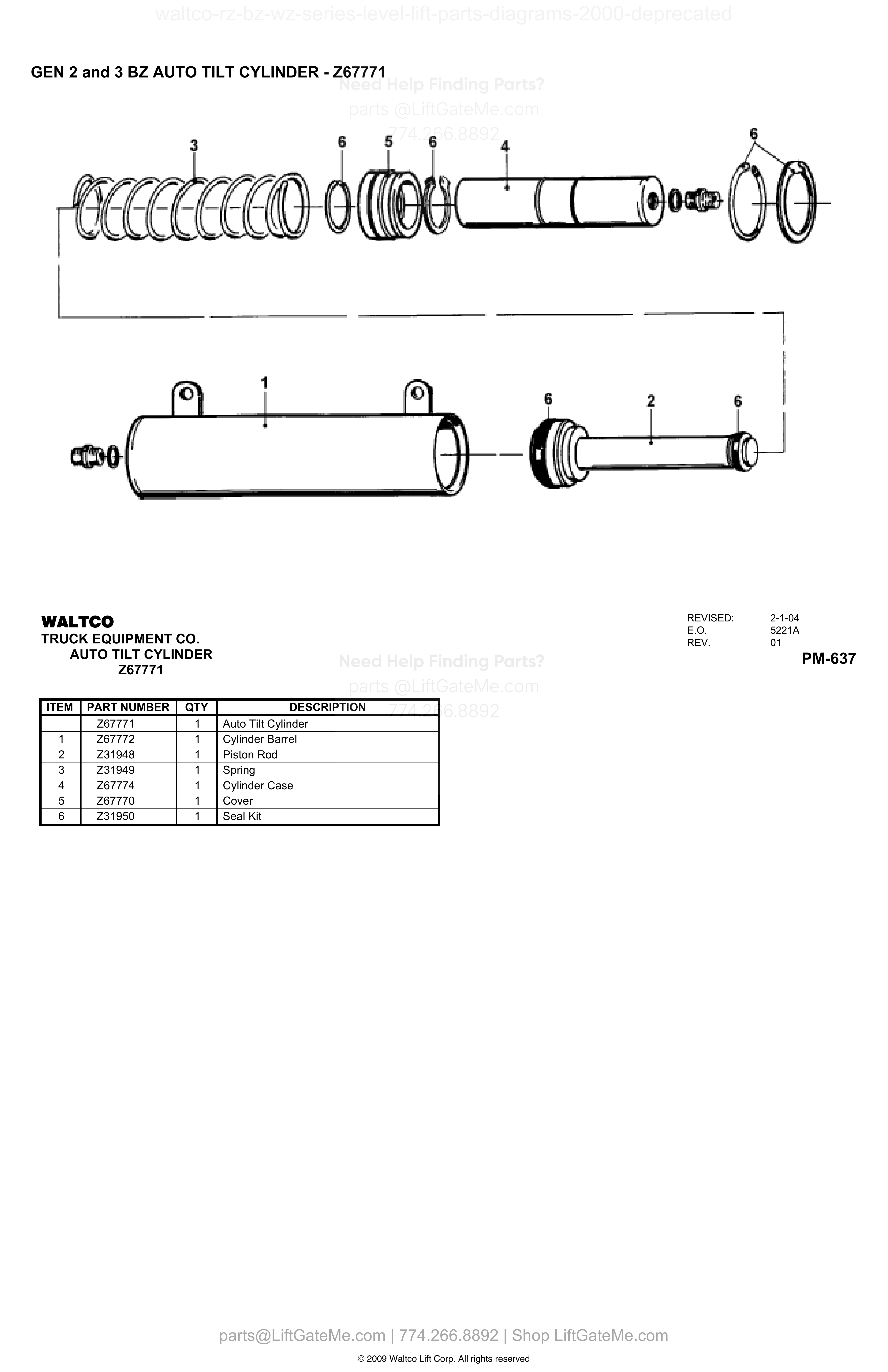 GEN 2 and 3 BZ AUTO TILT CYLINDER - Z67771 diagram