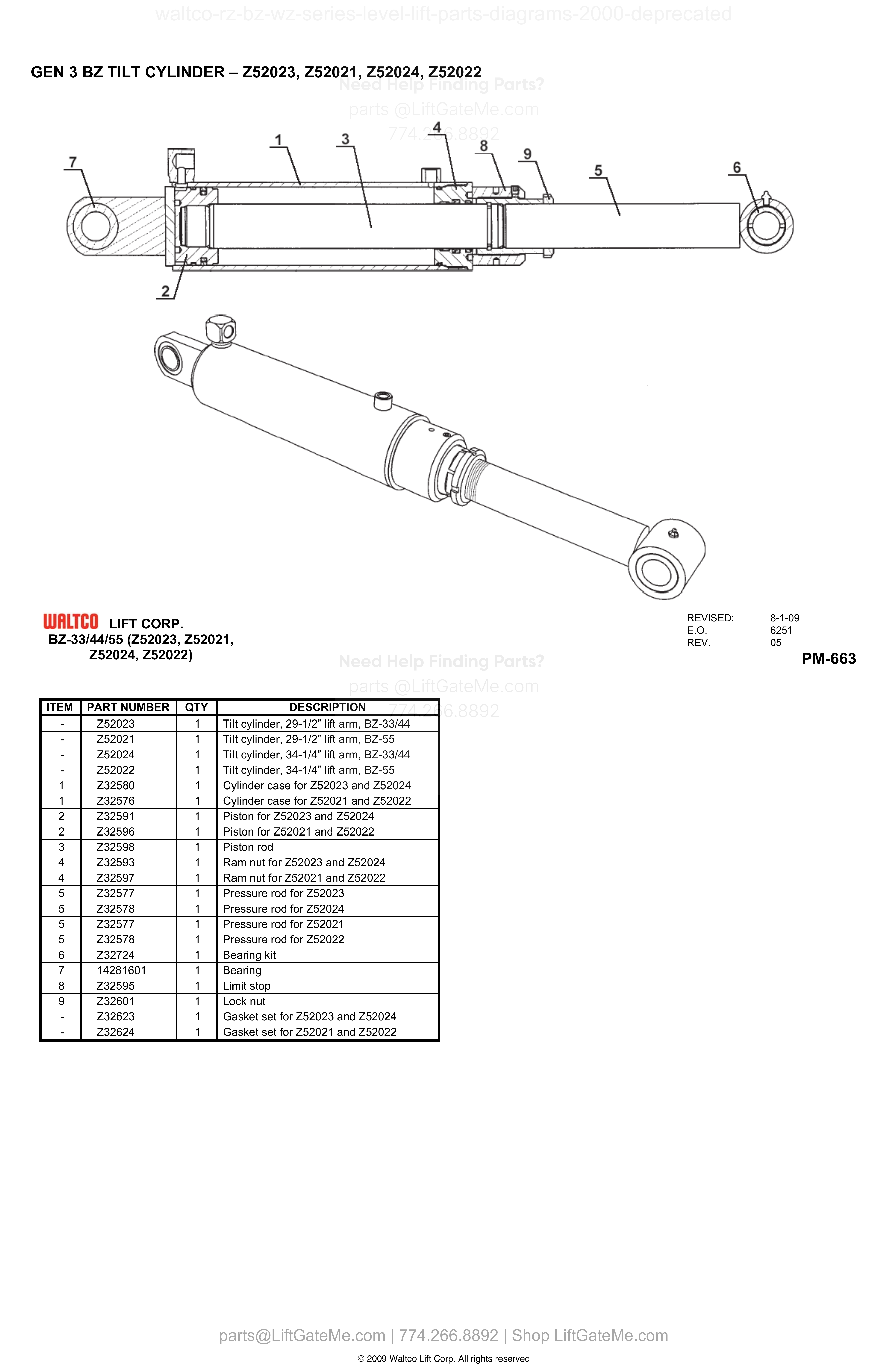 GEN 3 BZ TILT CYLINDER – Z52023, Z52021, Z52024, Z52022 diagram