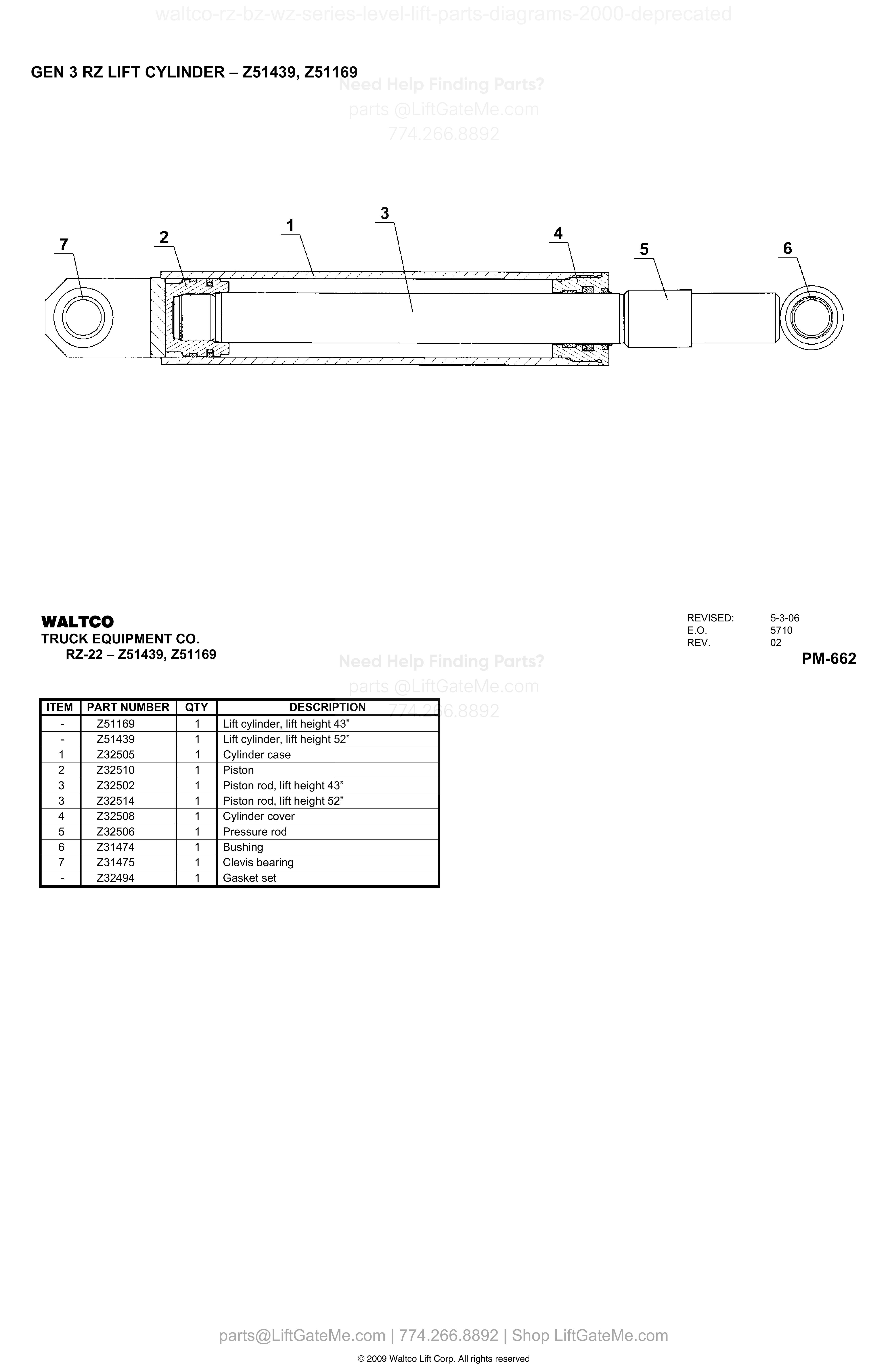 GEN 3 RZ LIFT CYLINDER – Z51439, Z51169 diagram