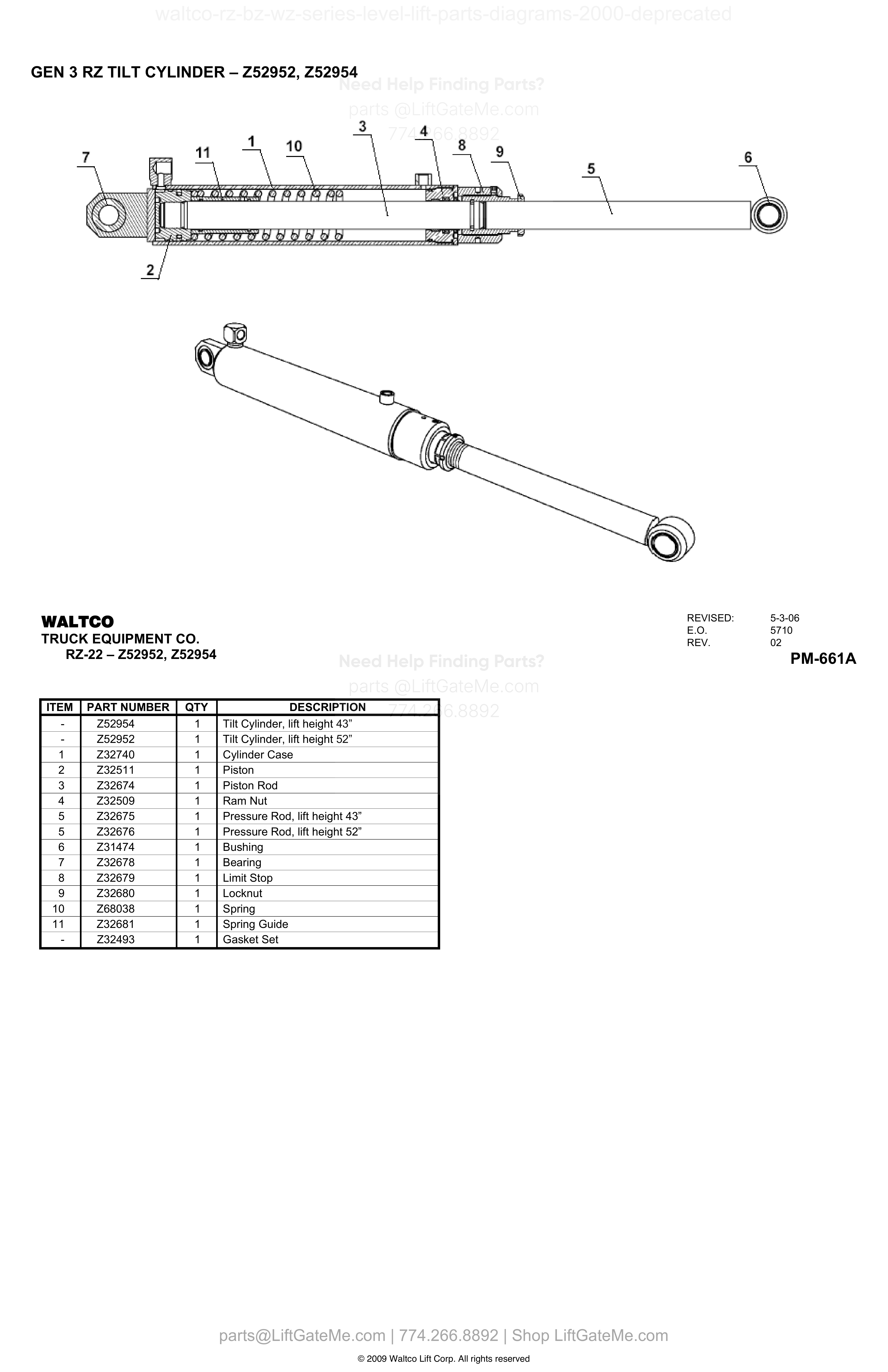 GEN 3 RZ TILT CYLINDER – Z52952, Z52954 diagram