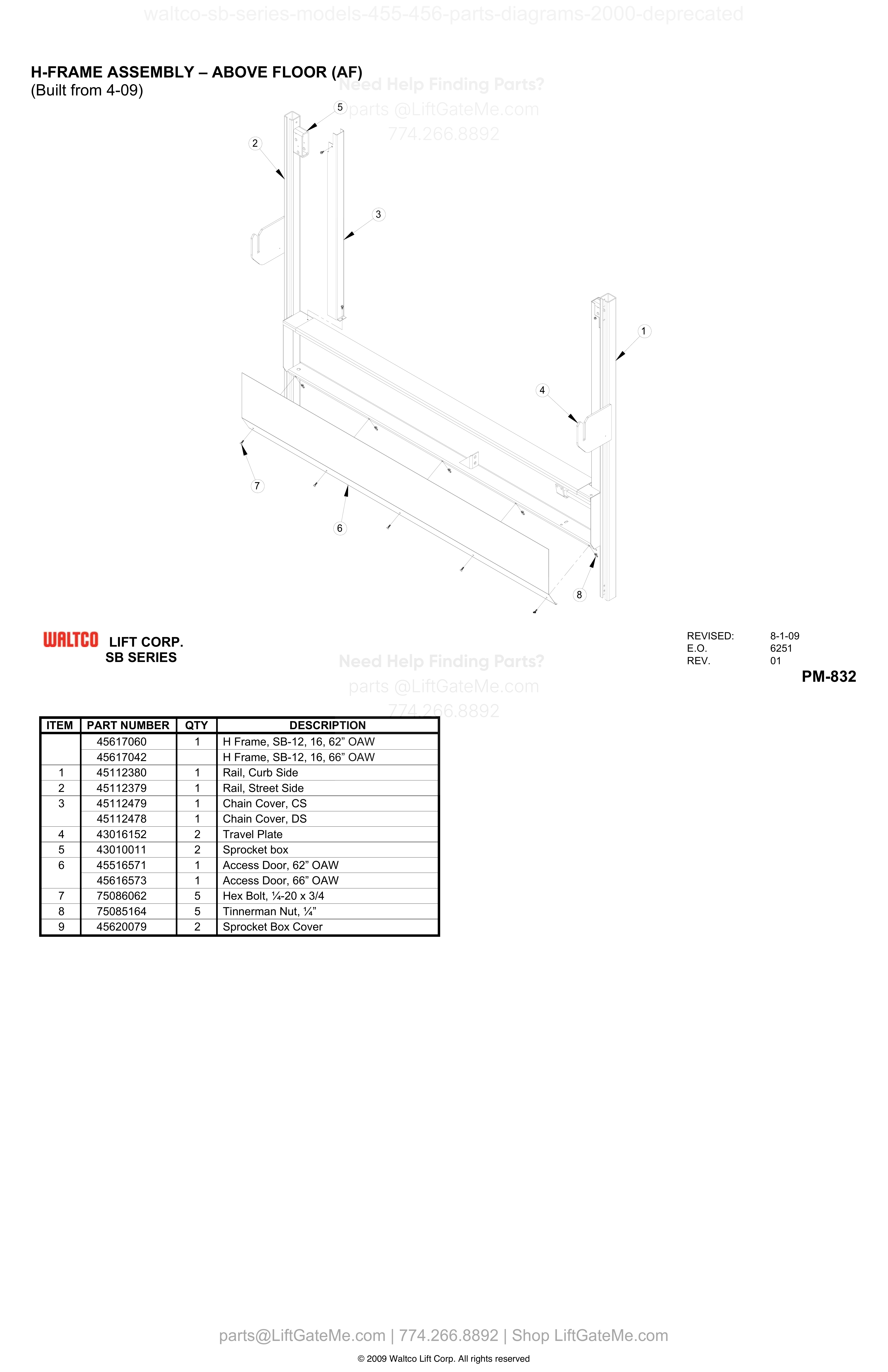 H-FRAME ASSEMBLY – ABOVE FLOOR (AF) diagram