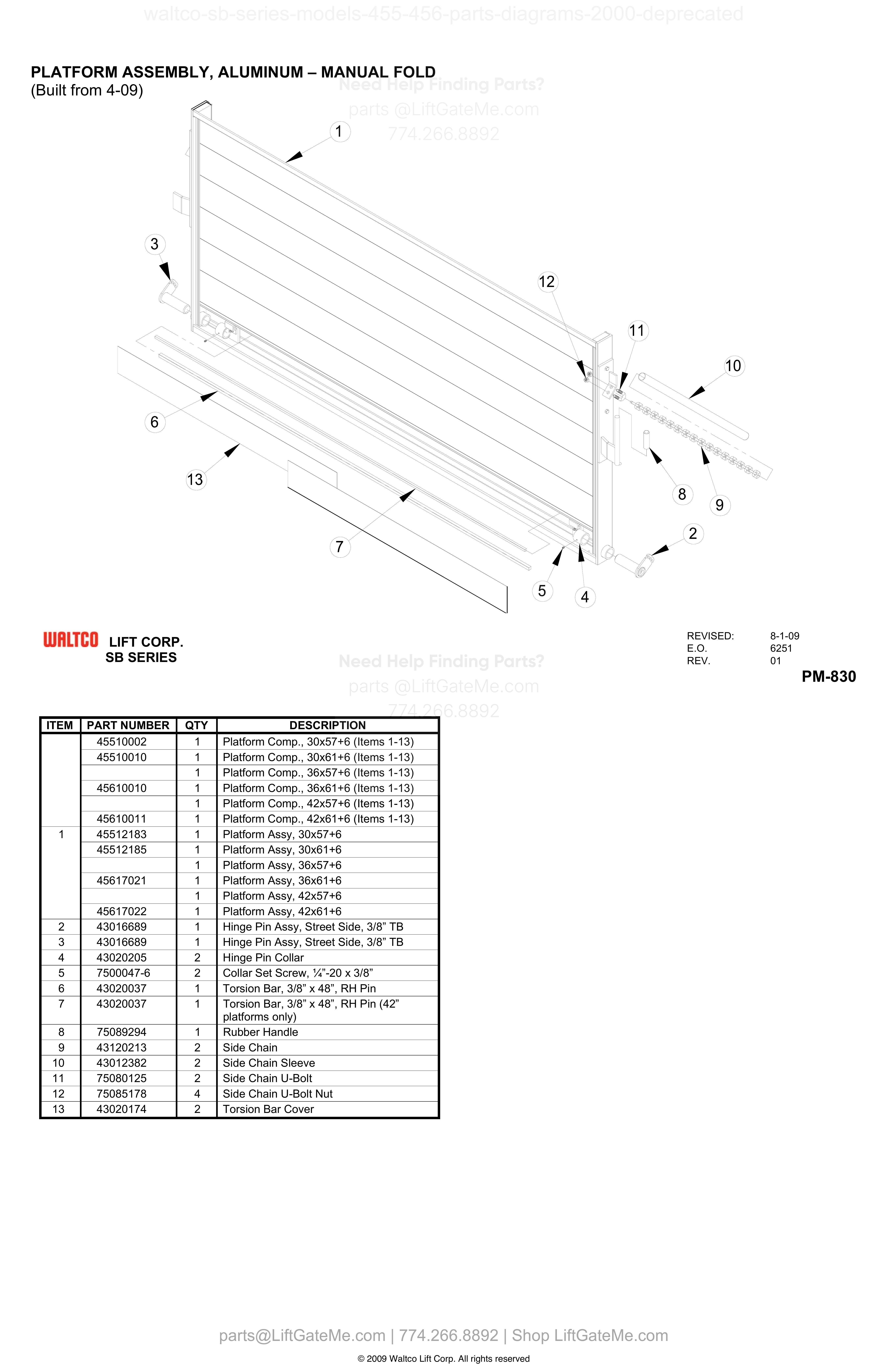PLATFORM ASSEMBLY, ALUMINUM – MANUAL FOLD diagram