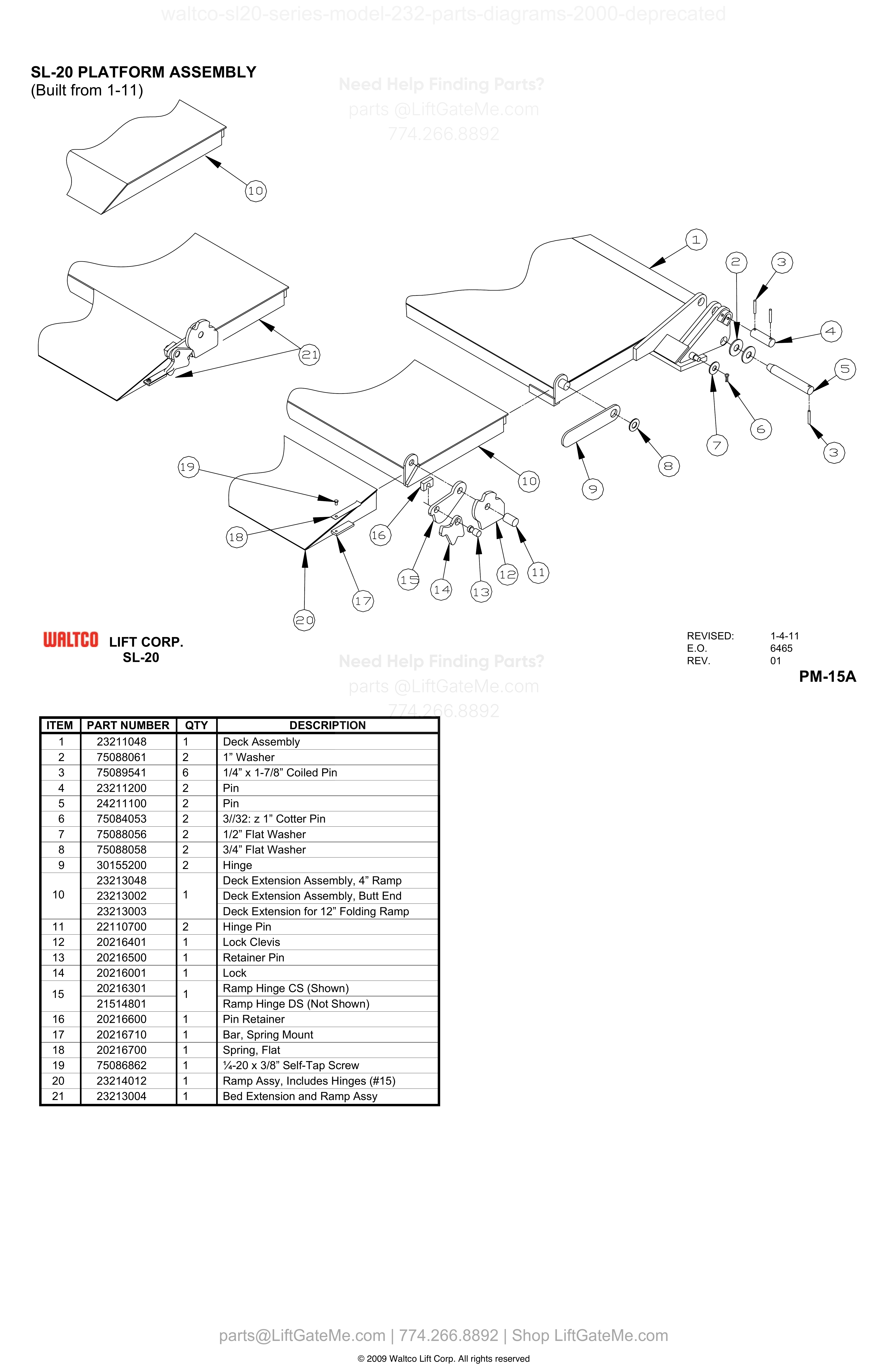 SL-20 PLATFORM ASSEMBLY (Built from 1-11) diagram